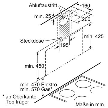 BOSCH Wandhaube DWK095G60, Bosch Serie 2, 90 cm, Schwarz, Einbau