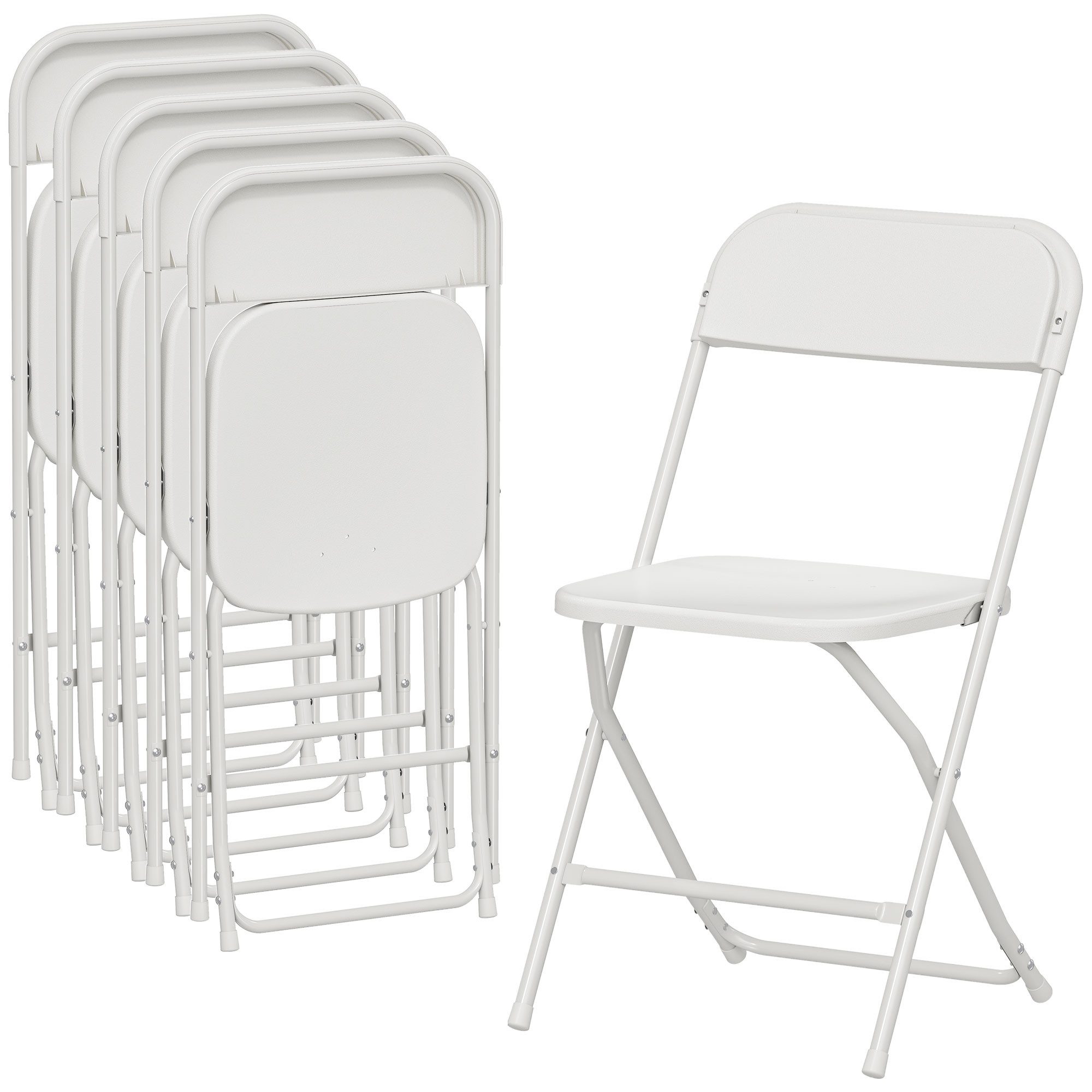 HOMCOM Klappstuhl faltbare Stühle, Stahlrahmen, vielseitig einsetzbar (Bürostuhl, 6 St), für Esszimmer, Wohnzimmer, Weiß