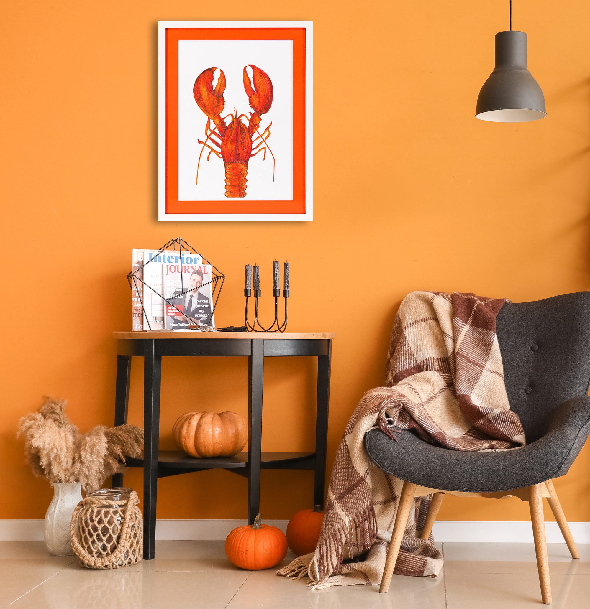 queence Bild mit Rahmen Hummer, Tier, Fisch & Meeresfrüchte (1 St), Poster mit buntem Acrylglas Passepartout