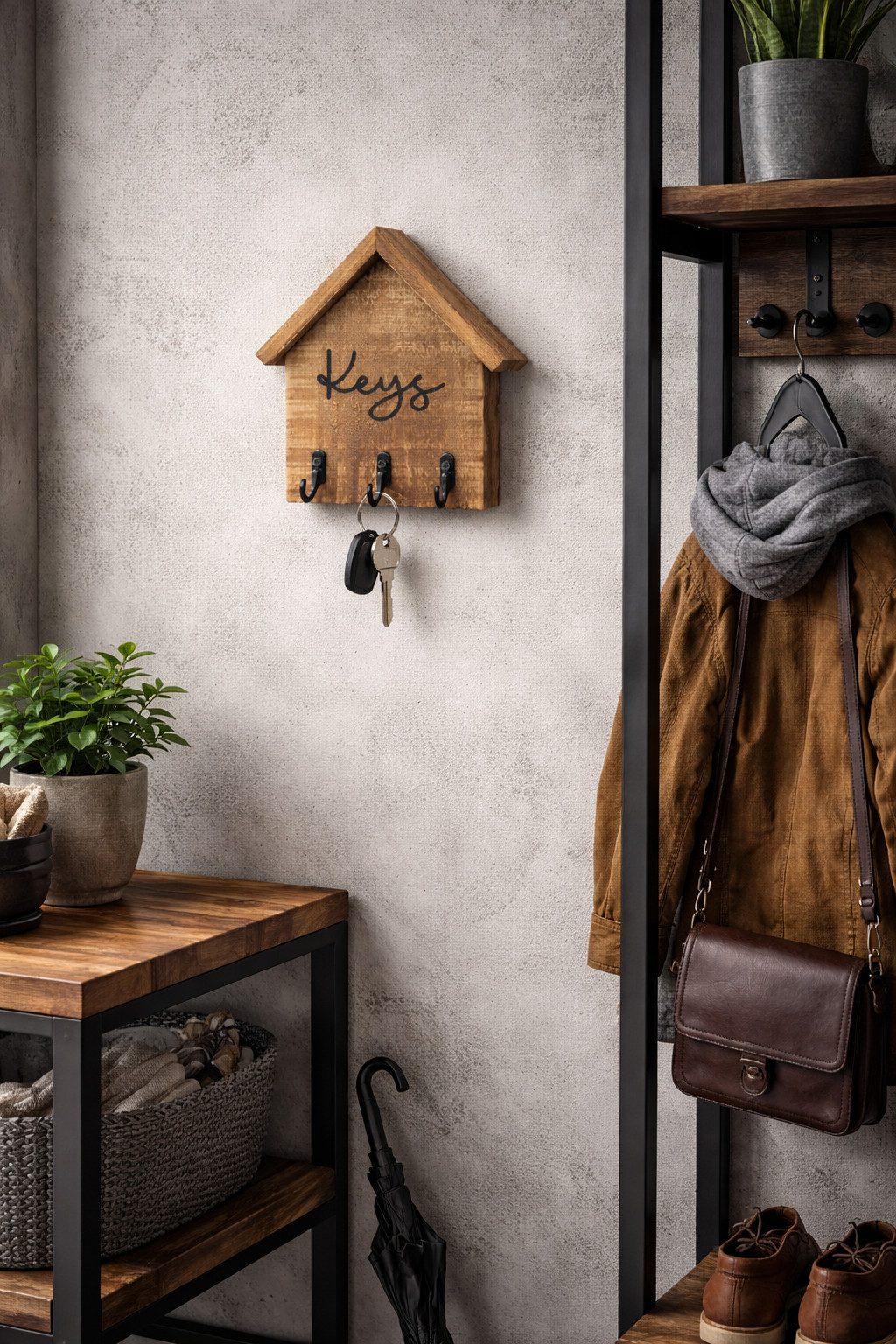 LB H&F Lilienburg Schlüsselkasten Schlüsselbrett Holz Schlüsselkasten Schlüsselhalter (Schlüsselhaken Wanddeko Haus Holz braun Schlüsselleiste Schlüsselboard modern Haken Schlüsselhaken Schlüsselboard Schlüsselbrett schmal used look antik Shabby upcycling wandhaken), industrial Vintage Schlüsselschrank Wandhaken Garderobe