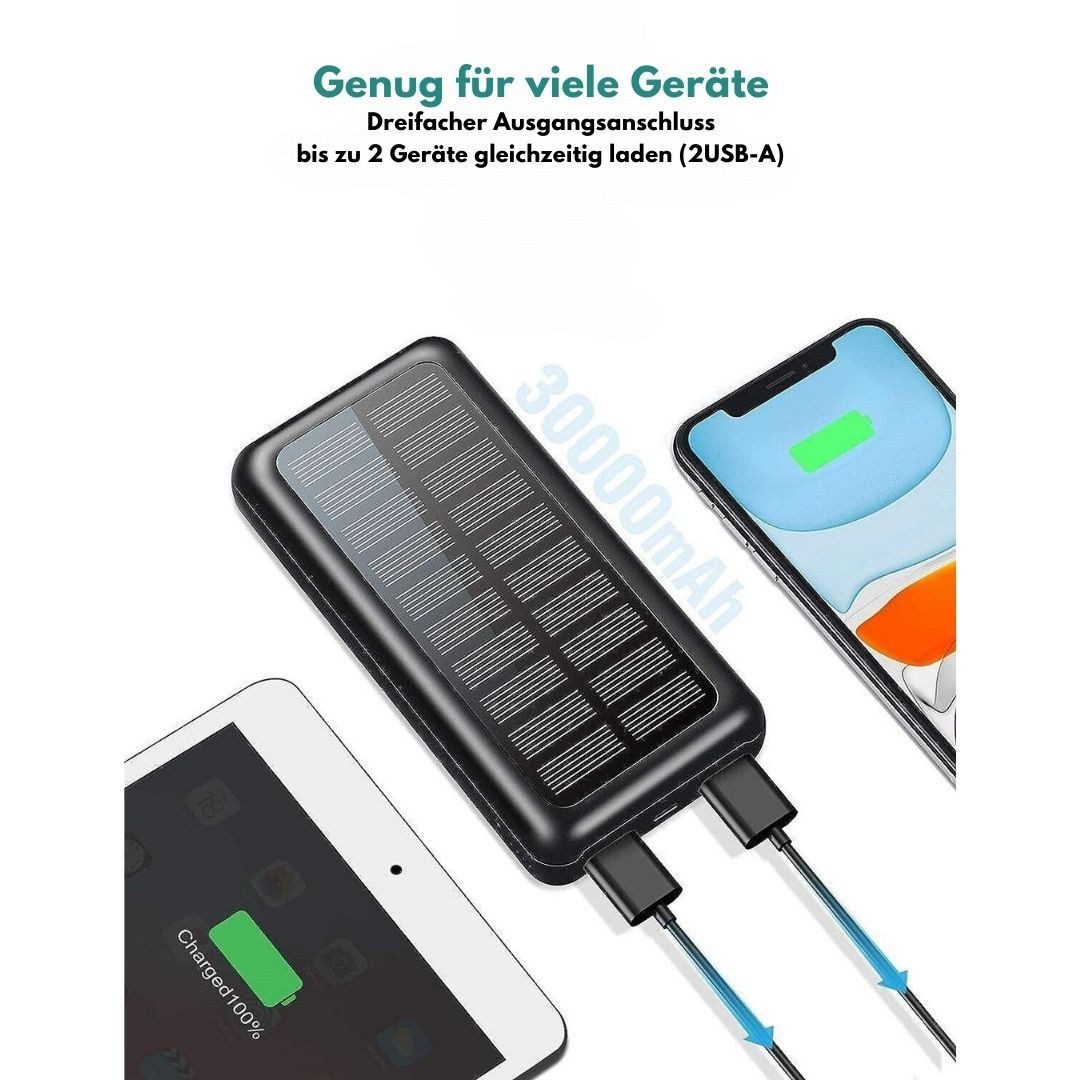Vivitar tragbares Solarladegerät, Dual USB-Anschlüsse für schnelles Aufladen Solar Powerbank 30000 mAh, mit Ladekabel, externes Ladegerät 30000 mAh, langlebiges Solarmodul, Große Leistung für Handyakkus, Stoßfest