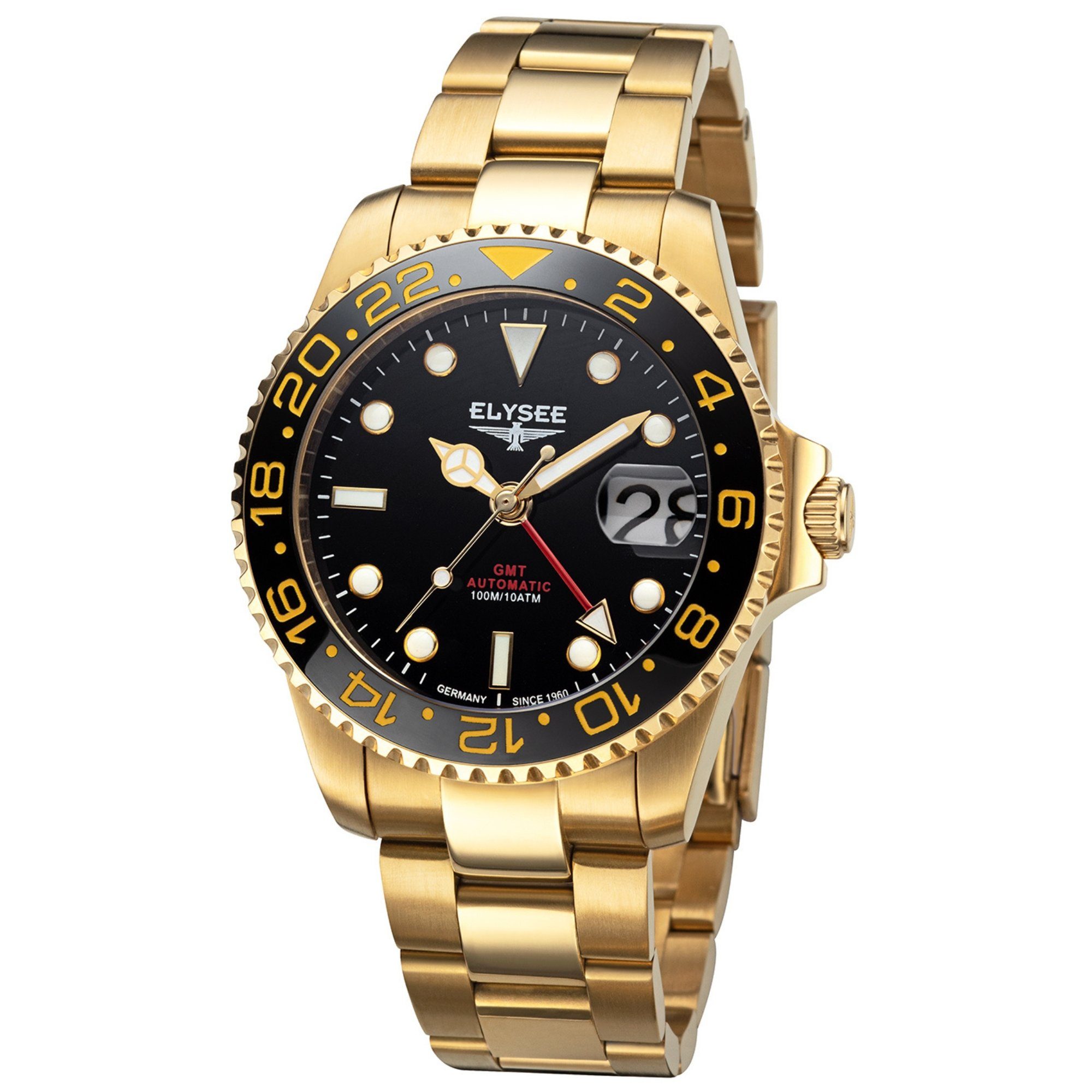 Elysee Automatikuhr GMT AUTOMATIC Herrenuhr 40,5mm Edelstahl 4-Zeiger-Uhr silber, ideal auch als Geschenk gold