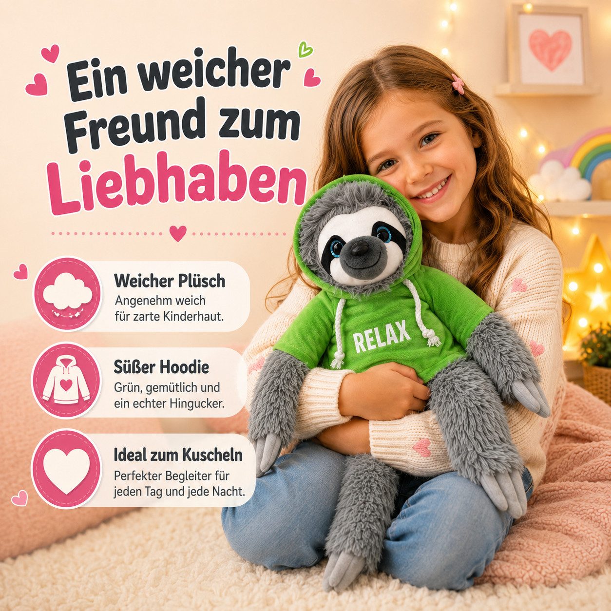 soma Kuscheltier Faultier Kuscheltier grau XXL 40 cm Faultier Plüschtier Relax grün (Set, 1-St., Geschenk-Set), Stofftier Sale Geschenke für Mädchen Jungen Kinder Babys spielen