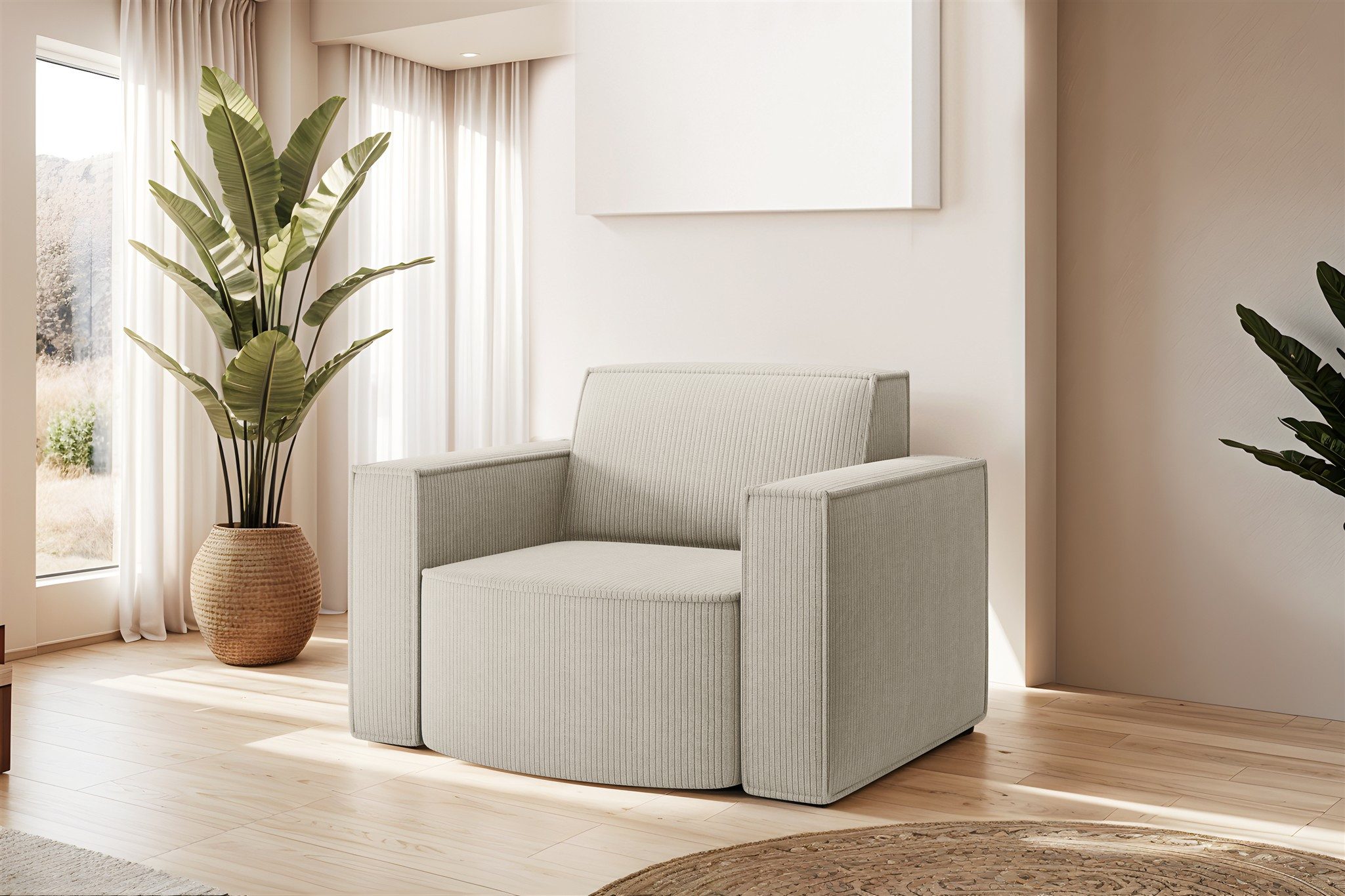 Fun Möbel Polstergarnitur Sofaset Designerecksofa PALMA XS plus Sessel in Scala oder Noel, (Ecksofa plus Sessel, Ottomane Links oder Rechts), Rundumbezug
