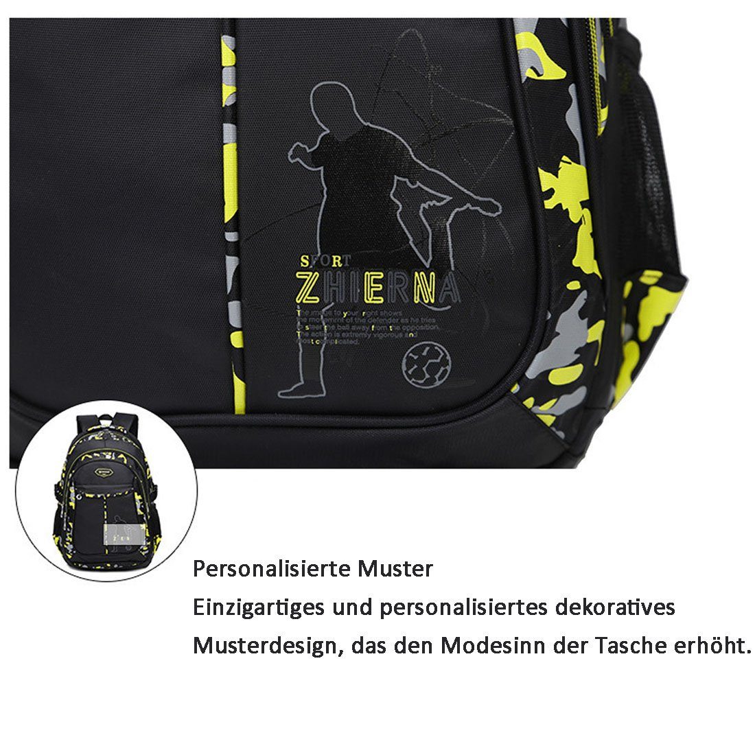 DÖRÖY Grau gedruckt Schulrucksack Schulranzen Backpack Student Camouflage Set, 3 Stück Kinder