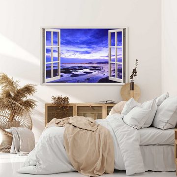 Sinus Art Leinwandbild Wandbild 120x80cm Fensterbild Ebbe Meer Horizont Dunkelblau Sonnenunte, (1 St)