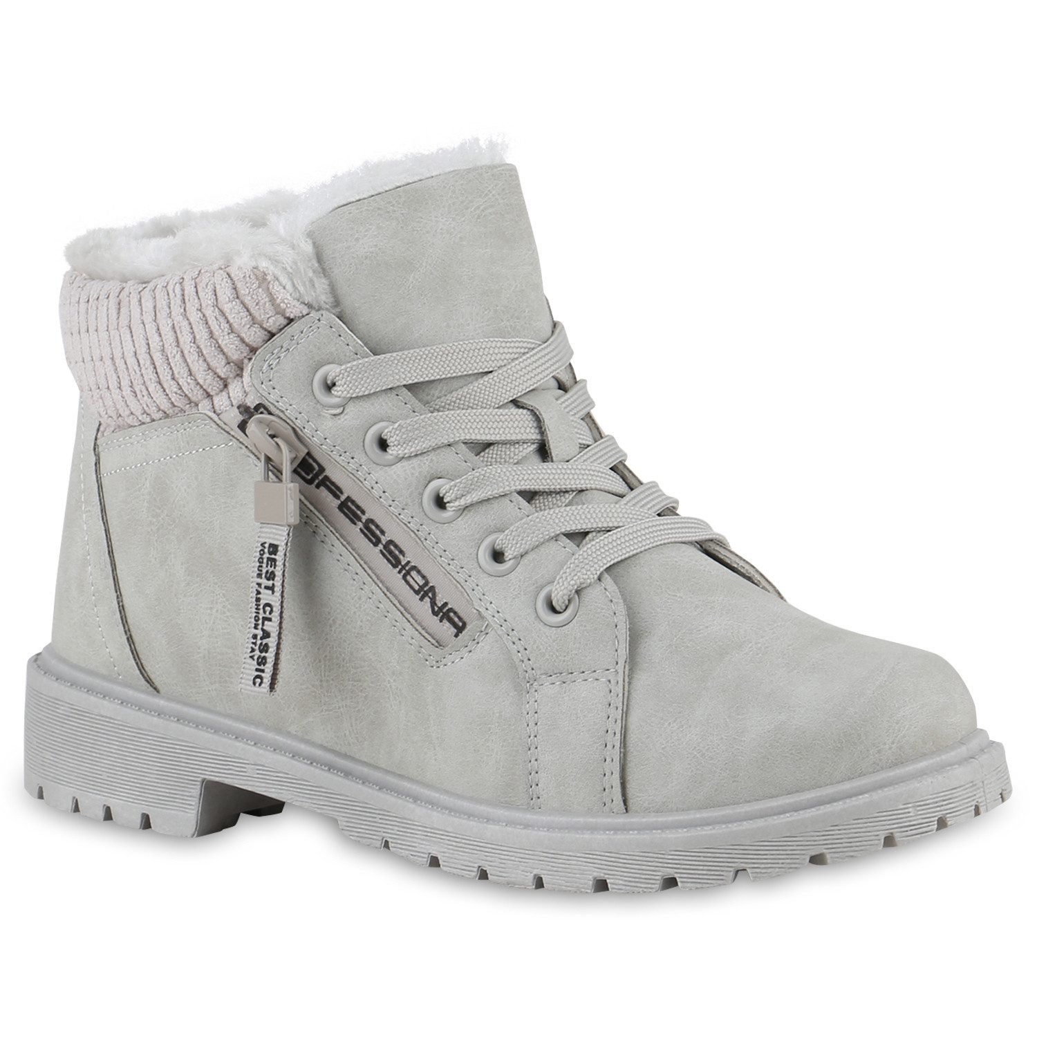 VAN HILL 841489 Stiefelette Damen Warm Gefüttert Worker Boots Stiefelette Bequem Prints
