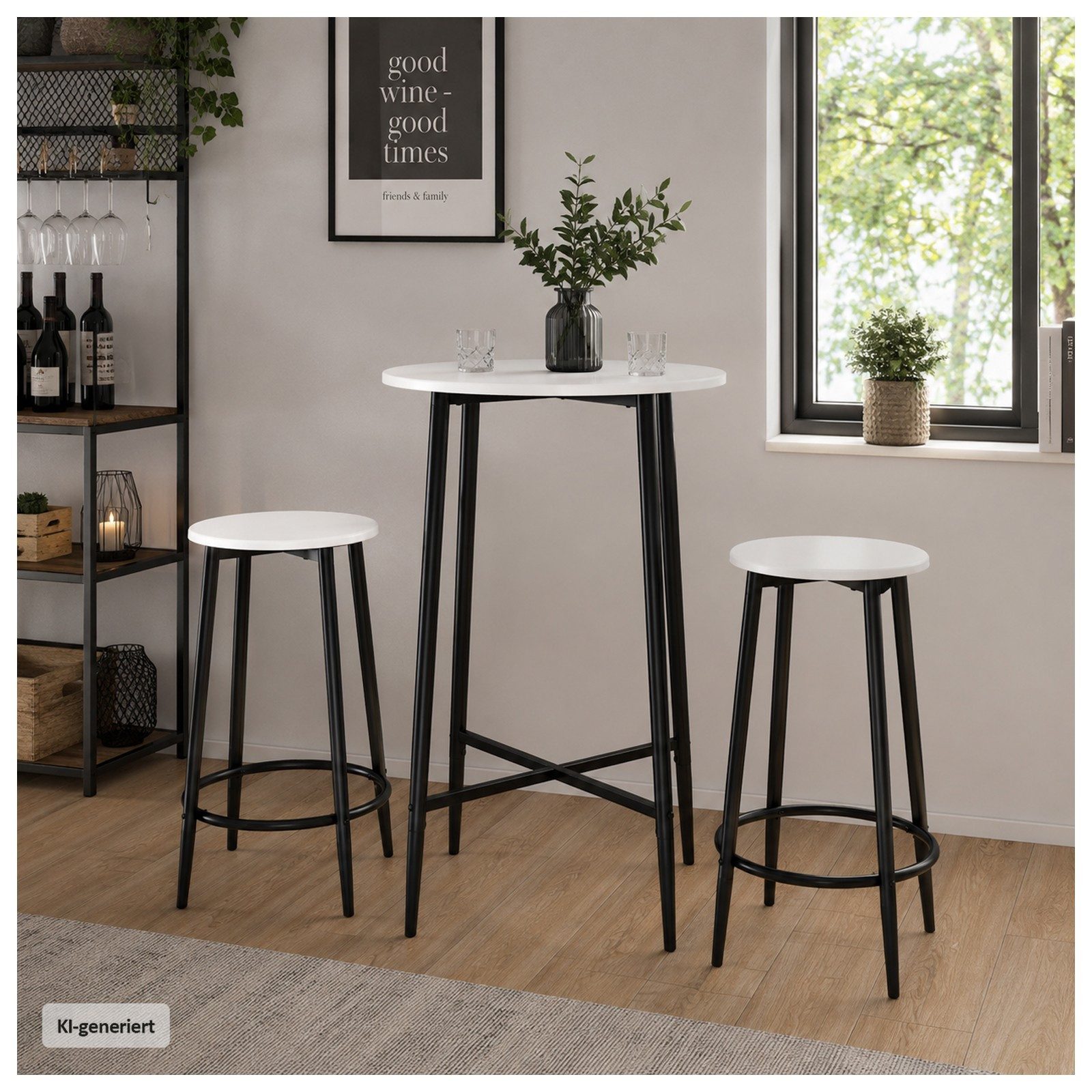 HTI-Living Bargruppe Bartisch rund mit 2 Hockern Elias Weiß, (Set, 3-tlg., 1 Bartisch, 2 Barhocker), 3-teilige Tischgruppe für Küche, offenen Wohnbereich und Bistro