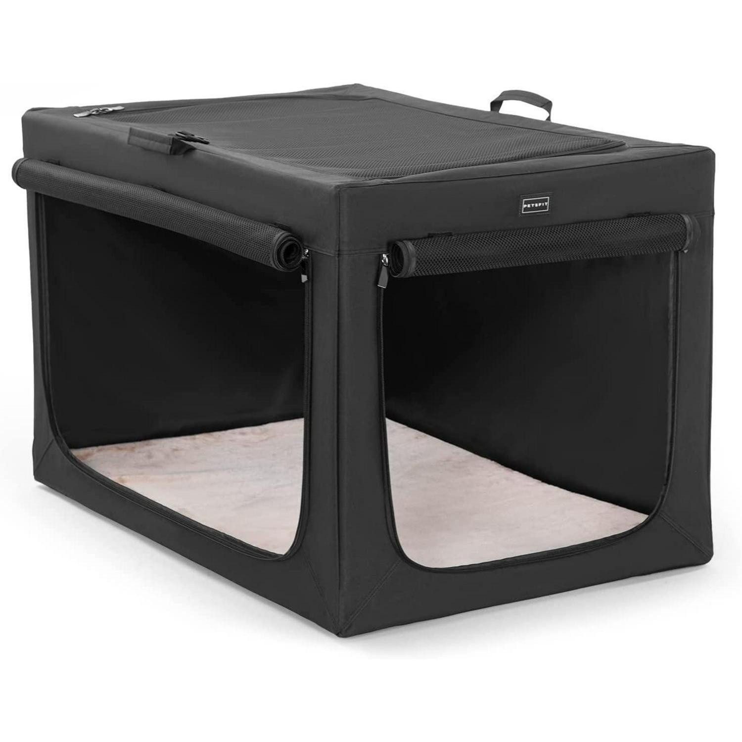 LuxusKollektion Hunde-Transportbox Hundebox faltbar Großhund verstellbar Schwarz L 90 x B 61 x H 58 cm
