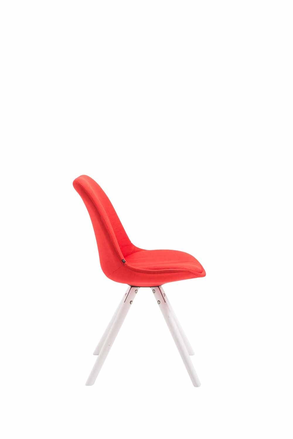 TPFLiving Besucherstuhl Toulon mit Konferenzstuhl (Küchenstuhl Sitzfläche Gestell: Esszimmerstuhl Buchenholz hochwertig rund Wohnzimmerstuhl), Sitzfläche: weiß Stoff rot - - - - gepolsterter