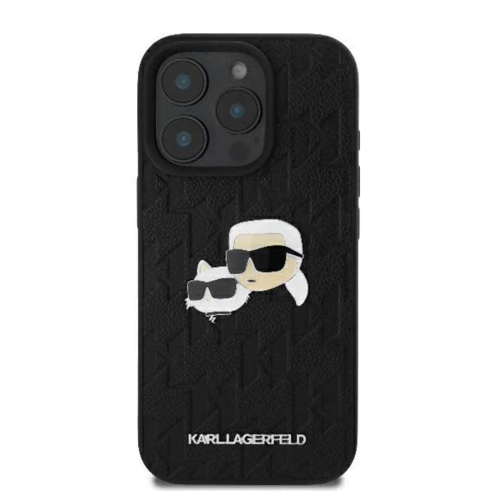 KARL LAGERFELD Handyhülle iPhone 16 Pro Max Kunststoff schwarz Logo Metall 6,9 Zoll, Kantenschutz