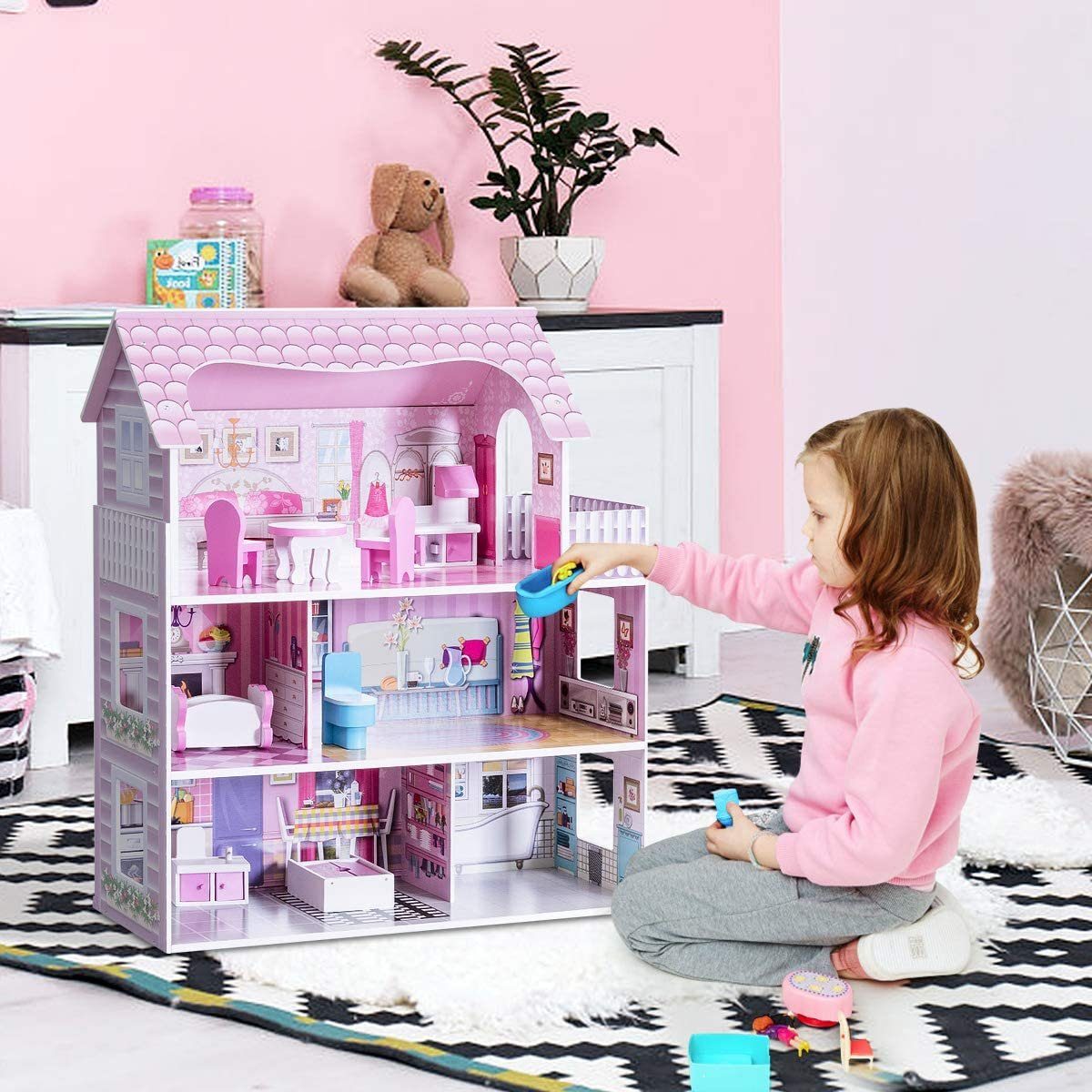 KOMFOTTEU Puppenhaus Puppenstube, 3 Etagen, mit günstig online kaufen