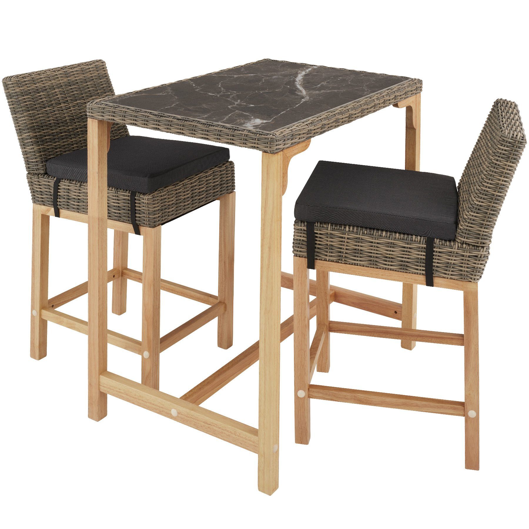 tectake Sitzgruppe Rattan Bartisch Kutina mit 2 Stühlen Latina, (Set, 3-tlg) natur | Sitzgruppen