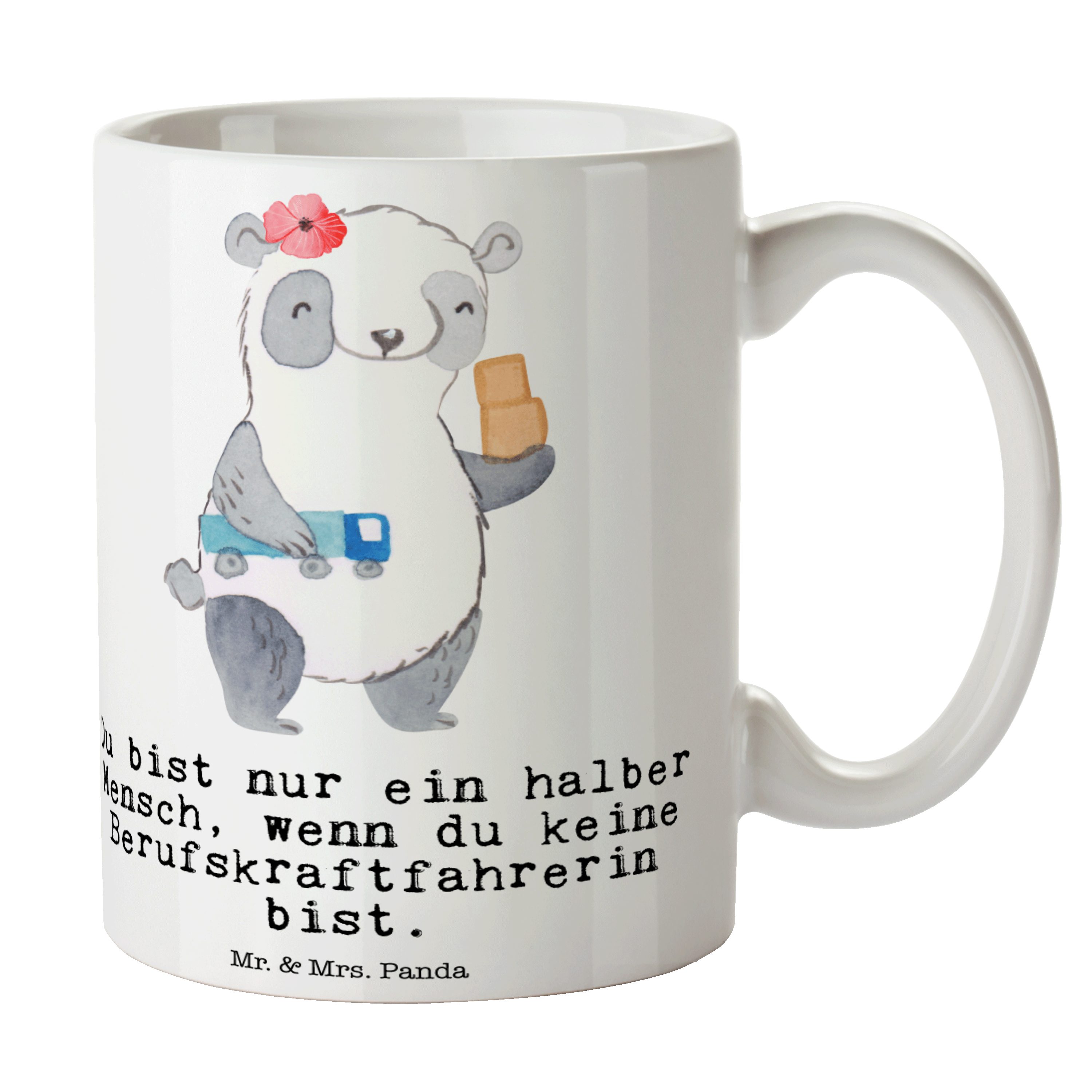 Mr. & Mrs. Panda Tasse Berufskraftfahrerin mit Herz - Weiß - Geschenk, Tasse Motive, Keramik, Keramik