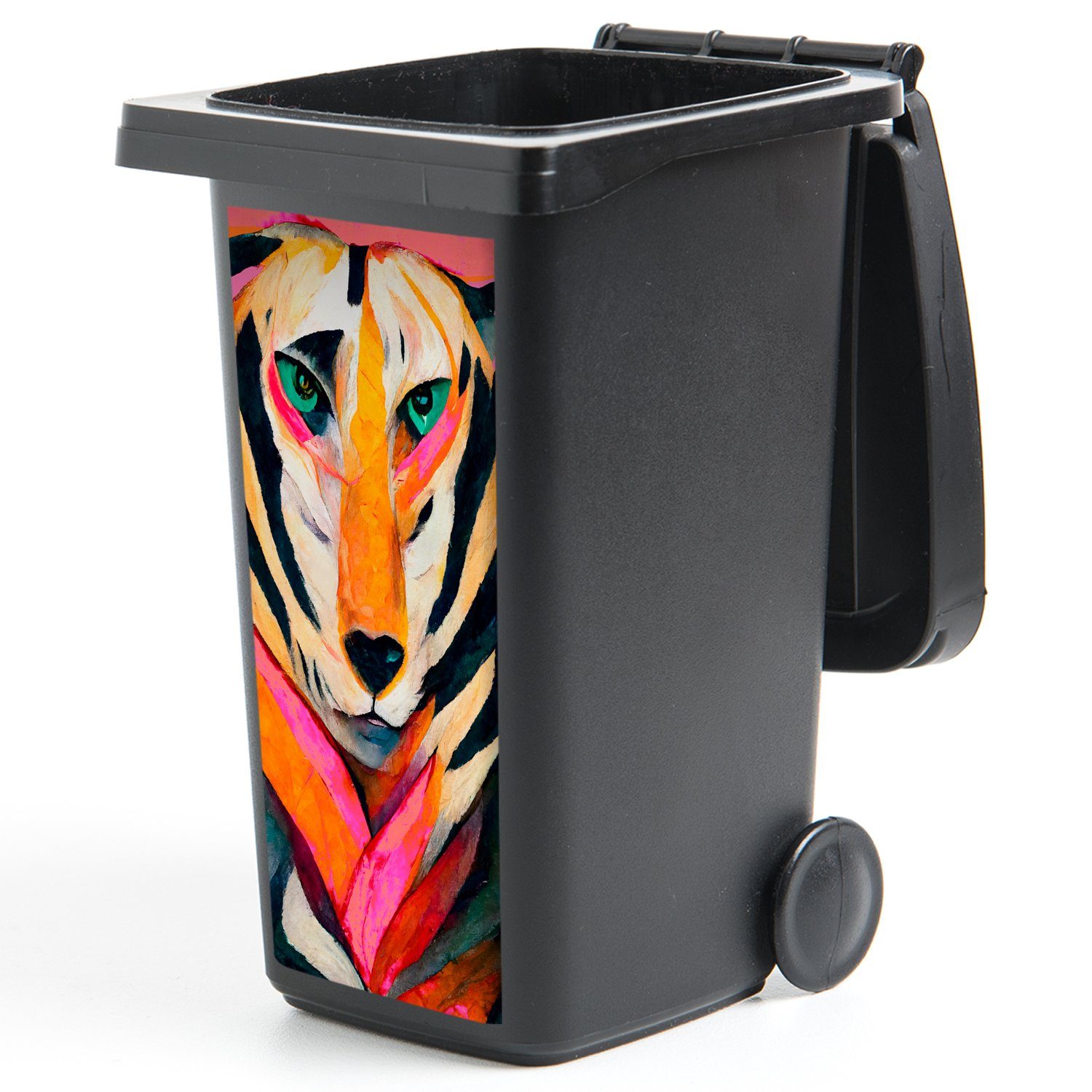 Farben (1 Abstrakt Tiere Sticker, - - Abfalbehälter Container, Wandsticker MuchoWow Mülltonne, - Augen Mülleimer-aufkleber, St),