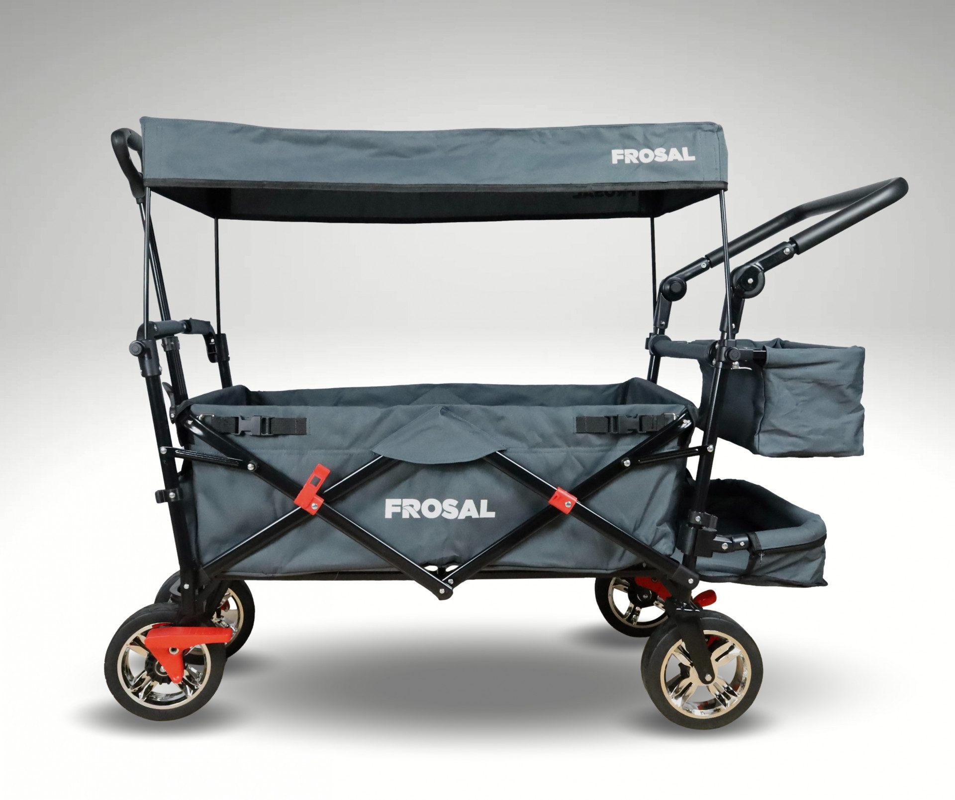 Frosal Bollerwagen Leo mit Sonnendach und Stauraumerweiterung faltbar, grau faltbar