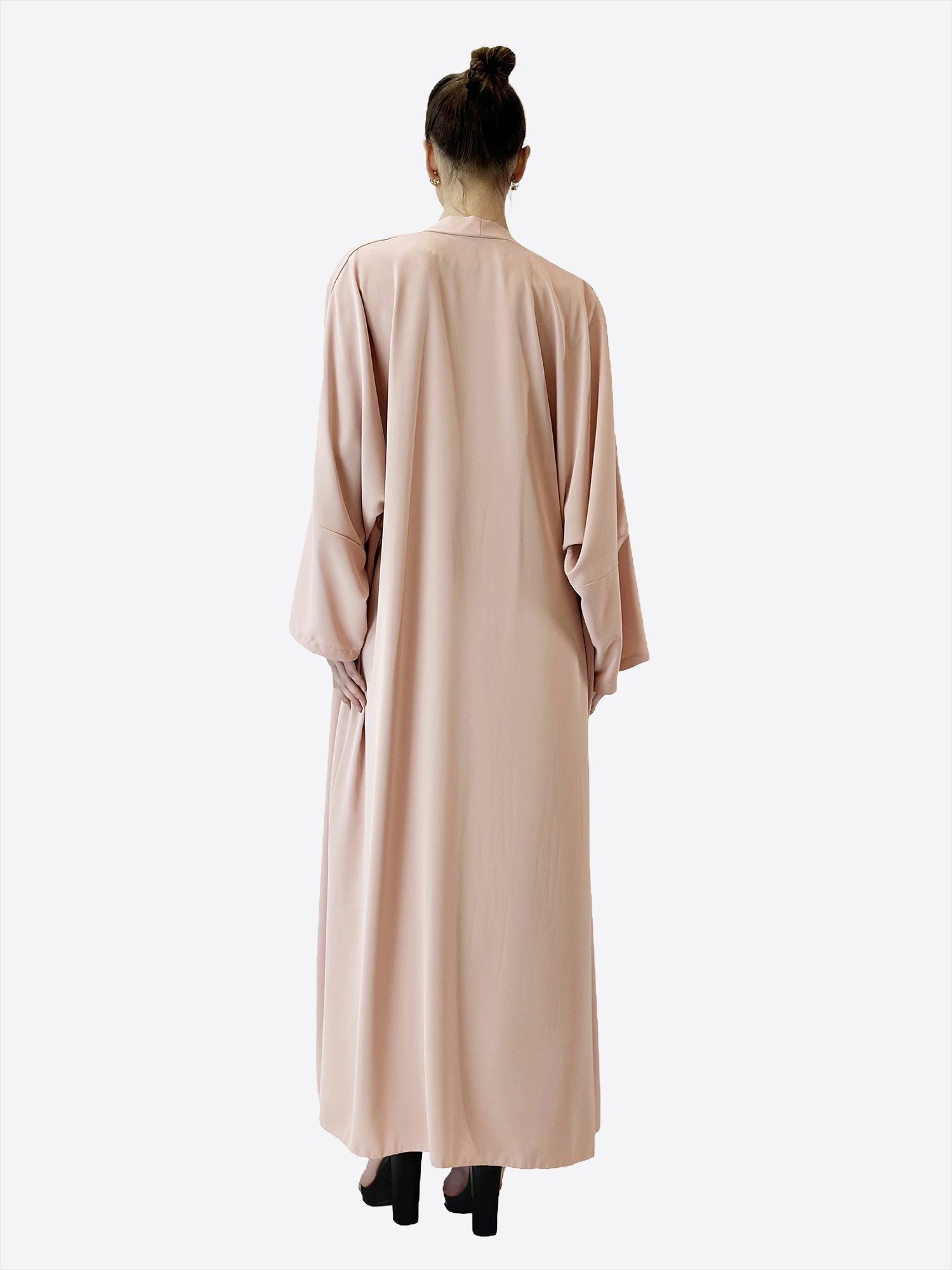 Elara Maxikleid — Abaya Set One Size – Unterkleid & Cardigan mit Bindeschleife (2-tlg)
