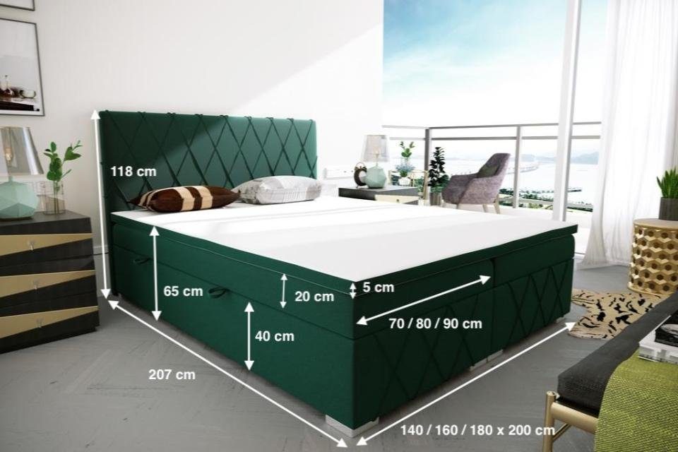 Grün Bett Matratze Betten Boxspring JVmoebel Doppel Bett Funktion Kasten Topper Hotel