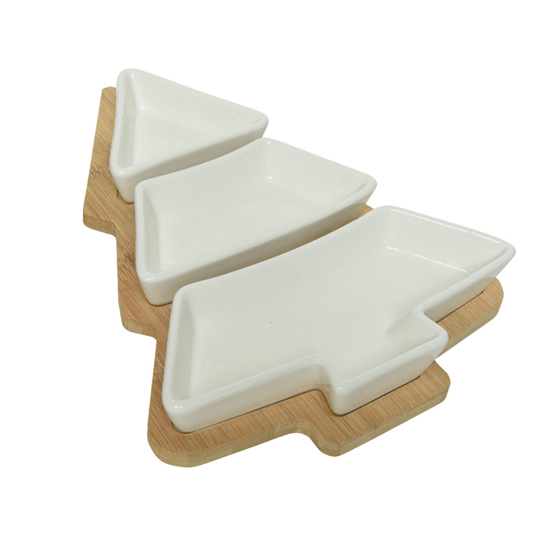 Kaemingk Декоративная тарелка, Tapas Schalen Set aus Keramik mit Holztablett 27x20cm natur / weiß
