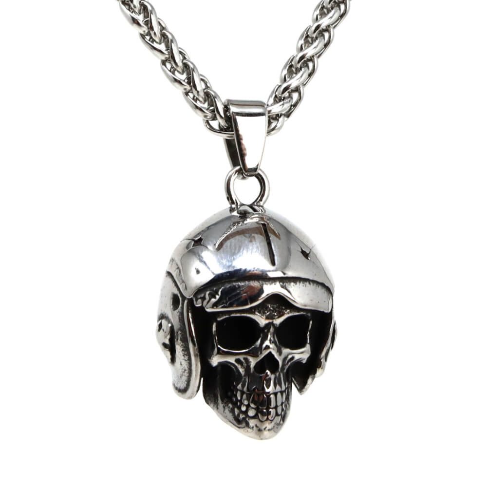DALMARO Kette mit Anhänger Lederkette Edelstahlkette 316L SKULL HELM, Herre günstig online kaufen