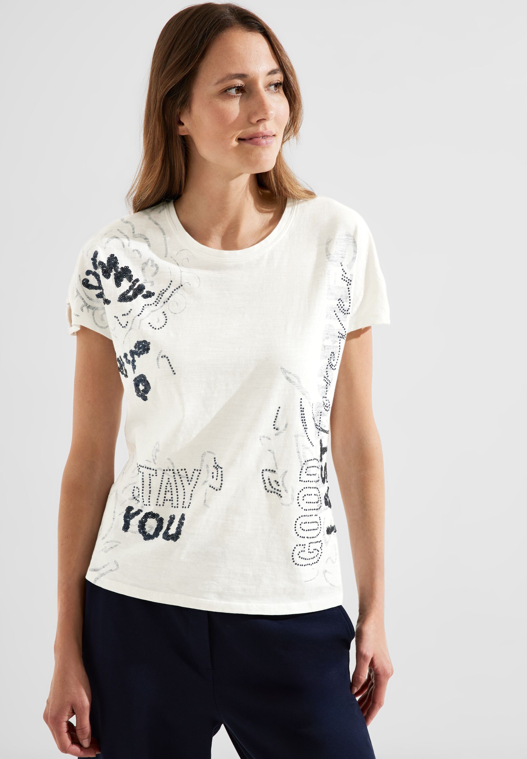 Print-Shirt Baumwolle, Inside-Out Print aus Ornament Cecil reiner