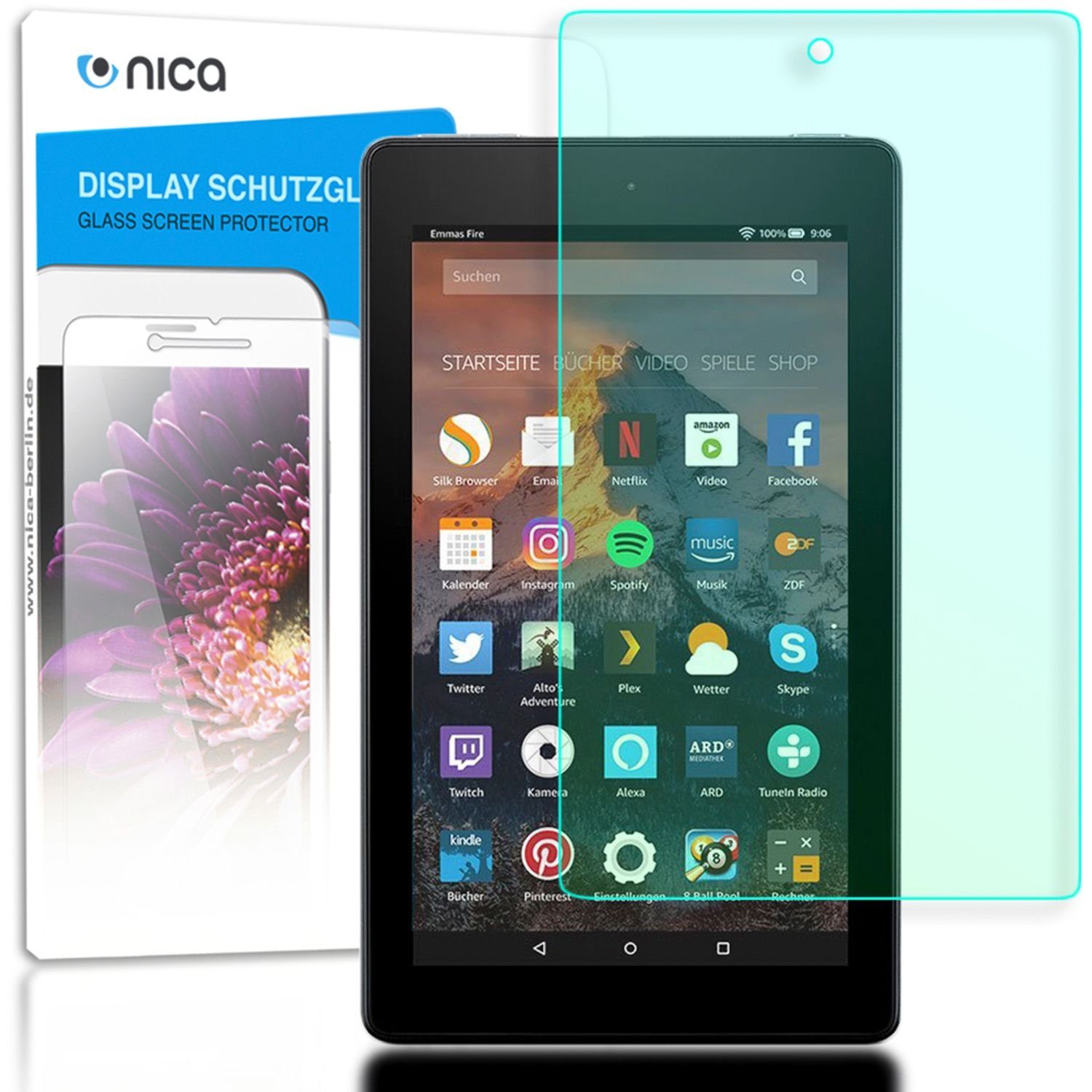 Nalia Schutzfolie Amazon Fire HD 8, Schutzglas
