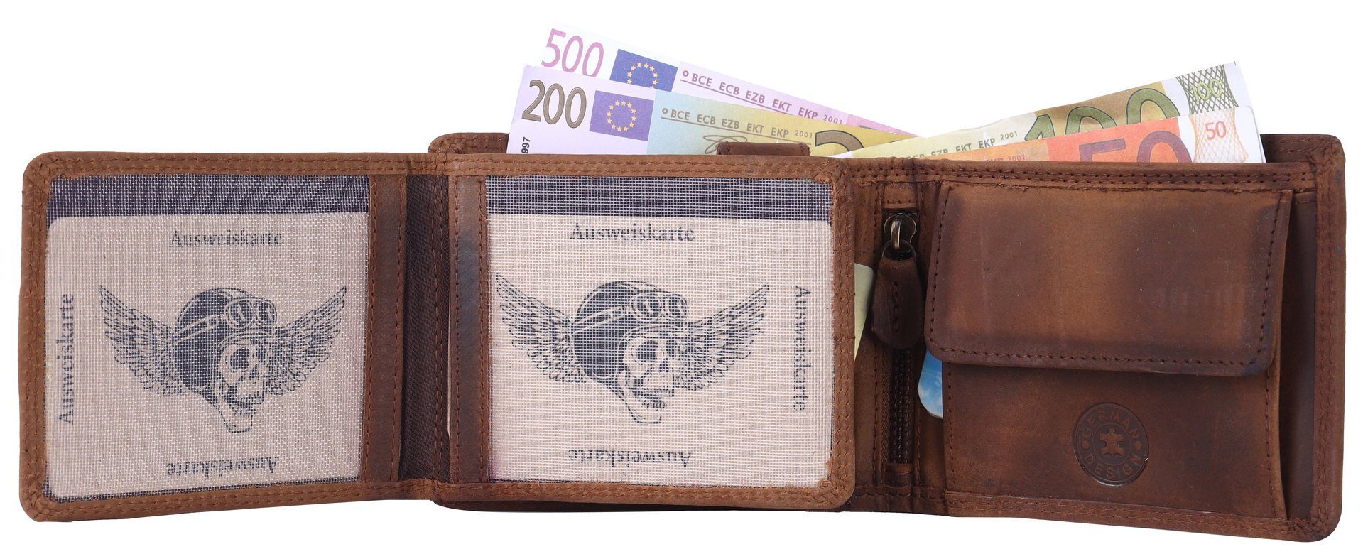 Lederbörse Herren mit Leder Brieftasche Geldbörse Portemonnaie, Männerbörse Münzfach RFID SHG Schutz Börse Büffelleder