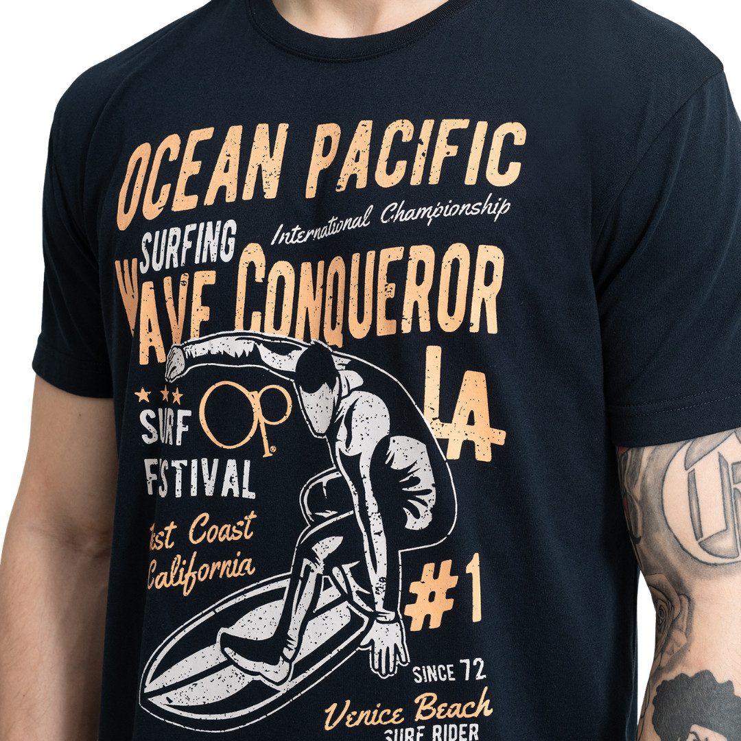 Ocean Pacific Print-Shirt Gnarly Dark Navy / Orange / Ecru bedruckt
