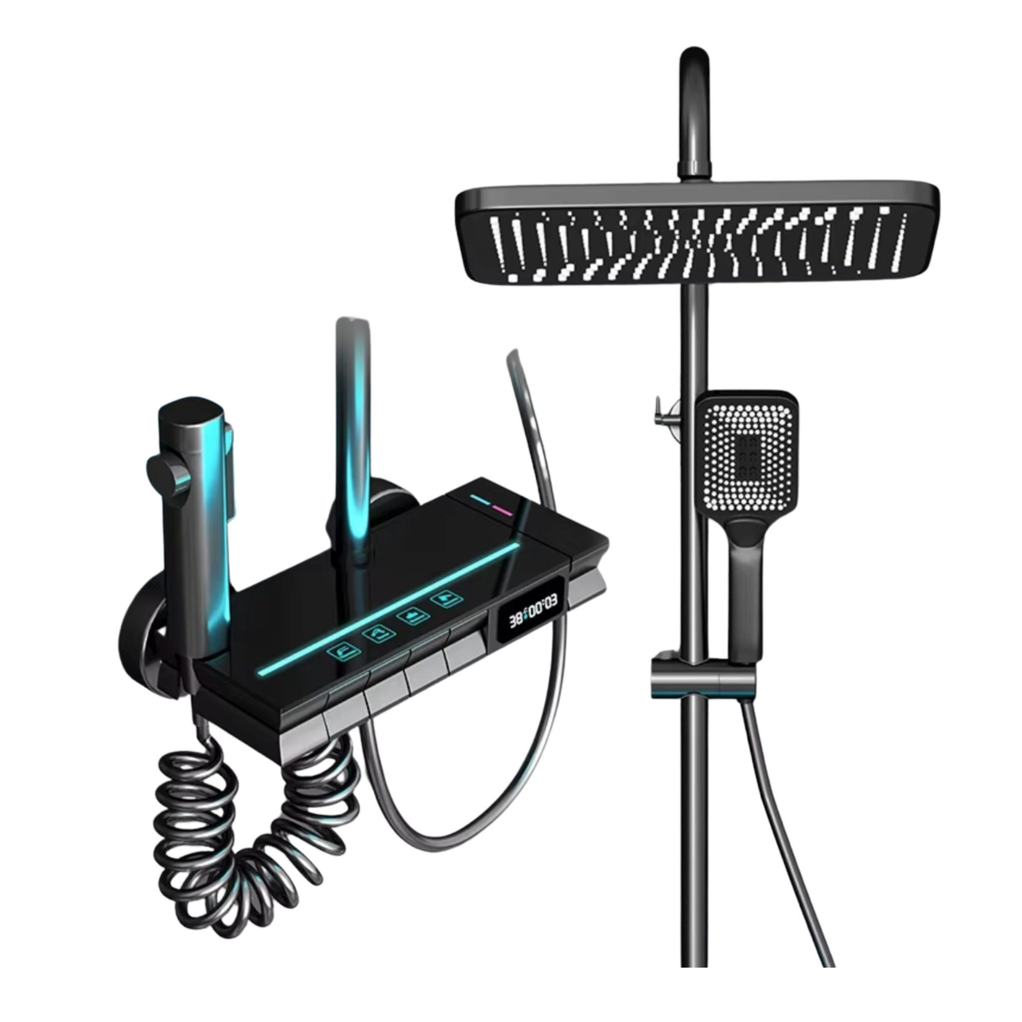 LuxaSteel Duscharmatur Duschsystem Regendusche mit Thermostat LED-Beleuchtung, LED-Display