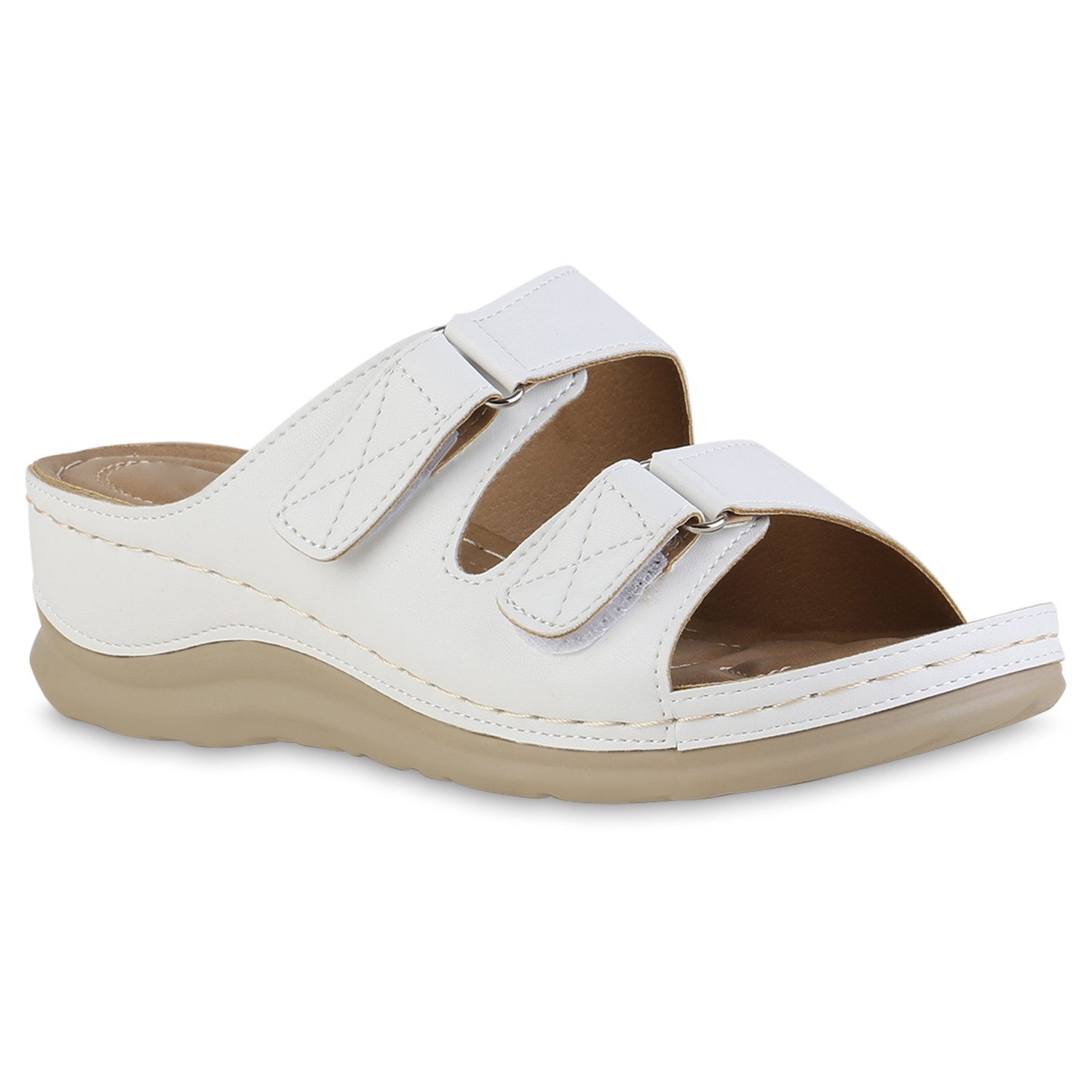 VAN HILL 841615 Sandale Damen Komfort Sandalen Bequeme Keilabsatz Basic Leder-Optik
