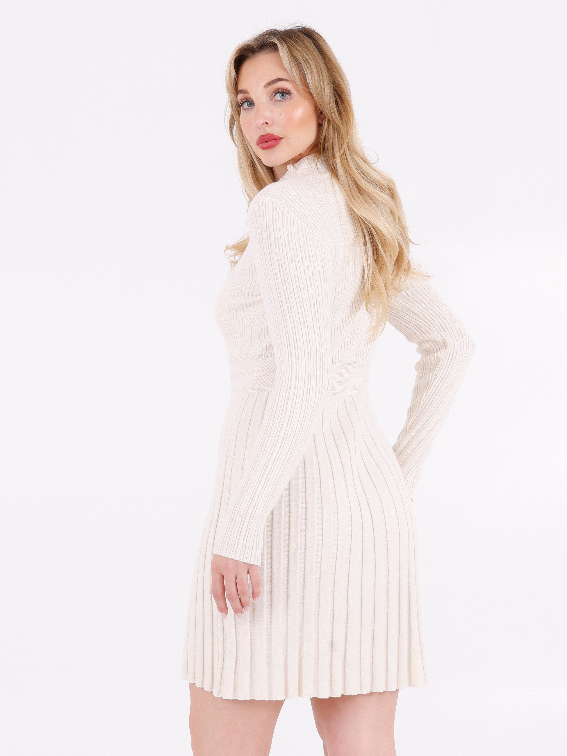 YC Fashion & Style Strickkleid Rippenstrick-Kleid mit Stehkragen – One Size (34–40) in Unifarbe