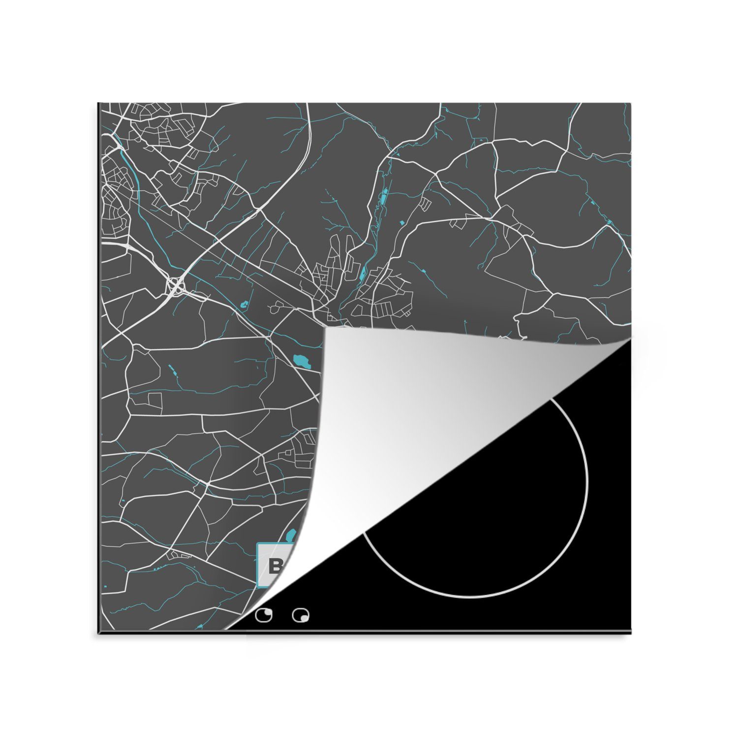 MuchoWow Herdblende-/Abdeckplatte Stadtplan - Karte von Deutschland - Blau - Bad Salzuflen - Karte, Vinyl, (1 tlg), 78x78 cm, Ceranfeldabdeckung, Arbeitsplatte für küche