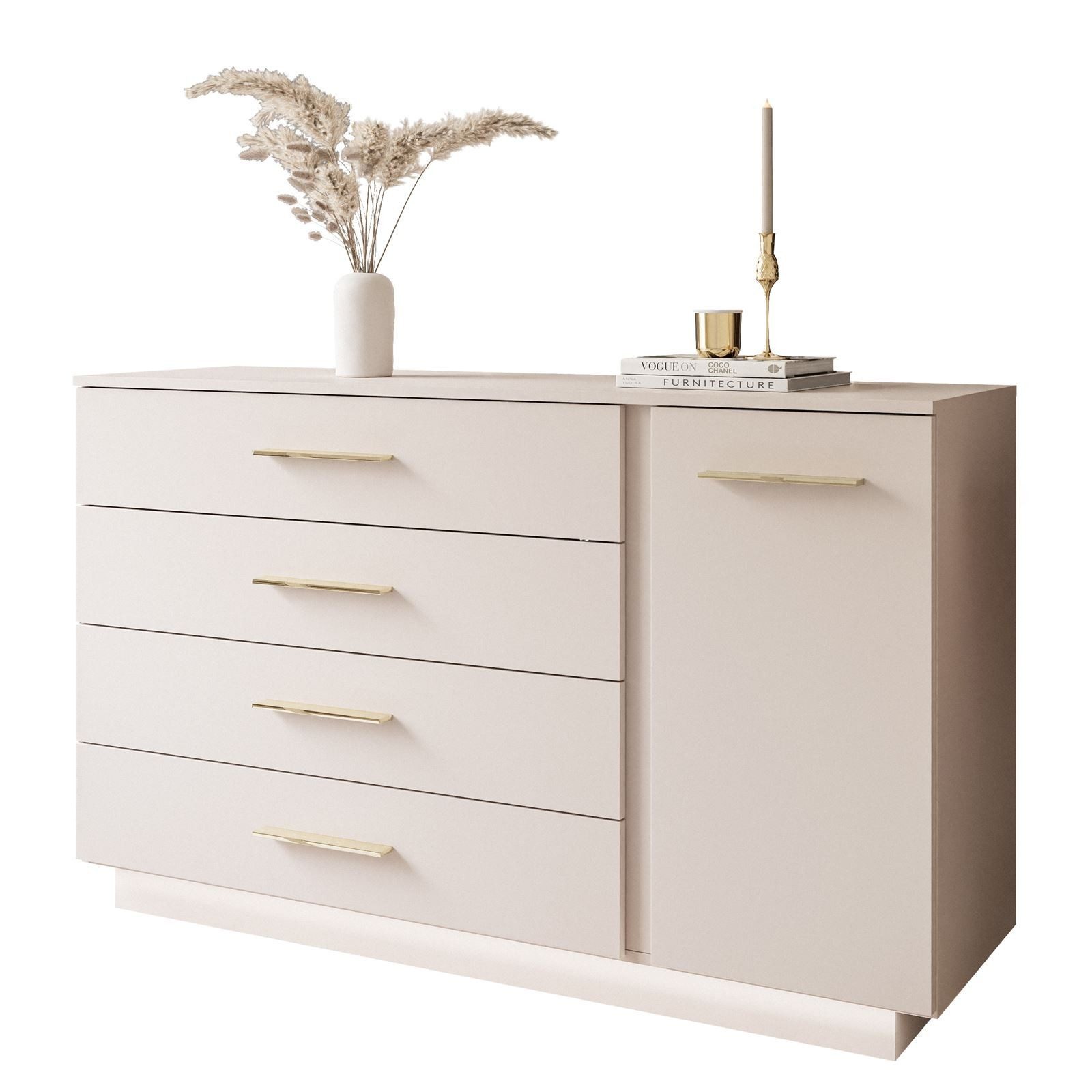 Lookway Kommode LINA KASCHMIR II 1D4S mit LED Beleuchtung, 138x84x40 cm