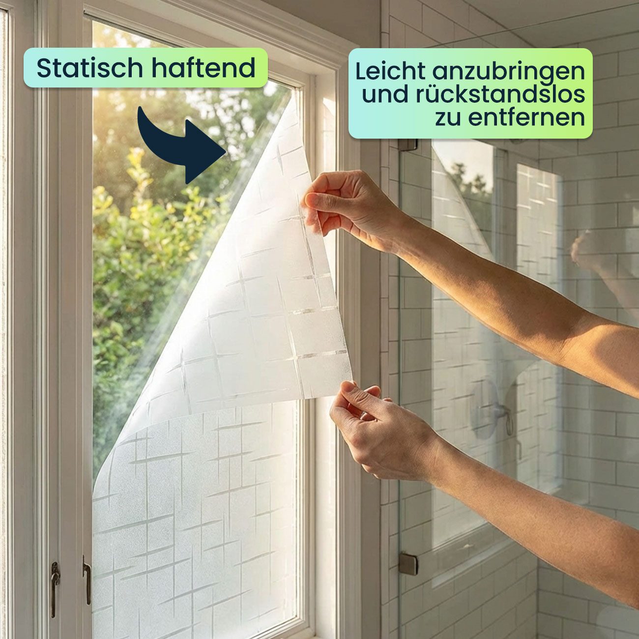 shop'n smile ideoon Sichtschutzfolie 3D Sichtschutzfolie Kreuzdesign Fensterfolie statisch 45x200 cm, (1-St., 1er-Set & 2er-Set), Statisch haftende 3D Sichtschutzfolie mit Kreuzdesign und UV-Schutz