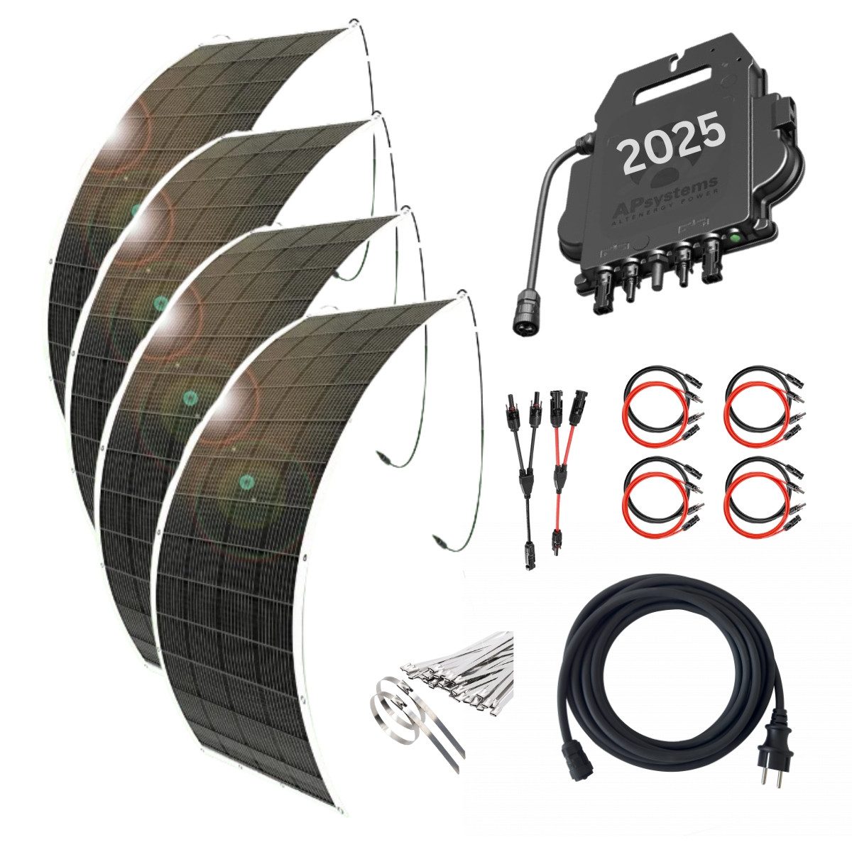 MyVoltaics Balkonkraftwerk MyUltraleicht 1240 Watt 4 Module ultraleicht Komplettset Versand 0 , 1240 W, flexible Leichtmodule (Dicke 2 mm), (Set komplett, 5-St., inkl. WLAN Wechselrichter 800 Watt (2025er Modell) & allen Kabeln), Modul nur 5kg leicht, glasfrei, Montage in Höhen über 4m möglich