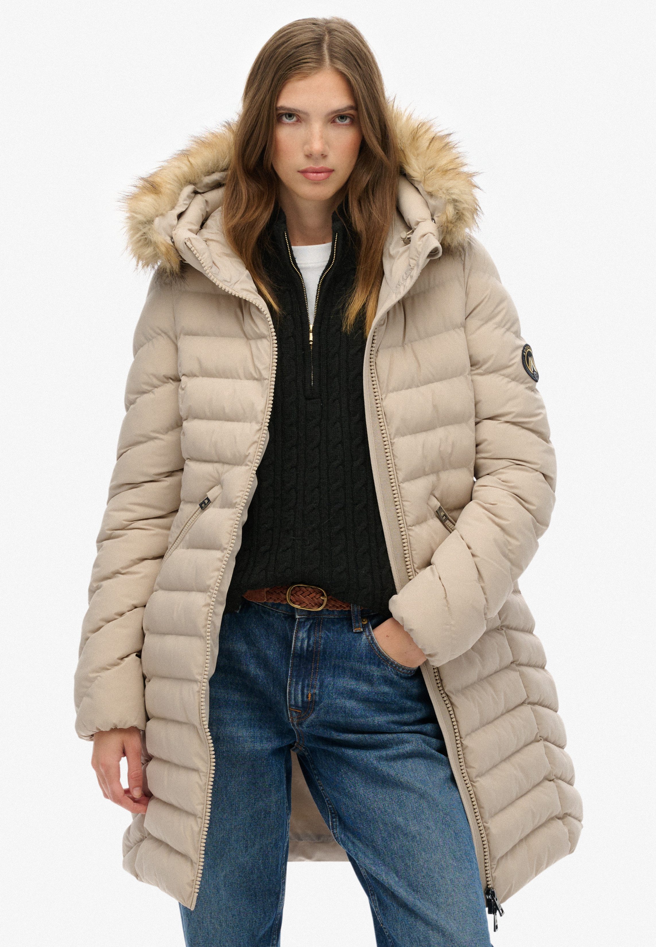 Superdry Steppjacke FUJI FAUX FUR HOOD MID LENGTH günstig online kaufen