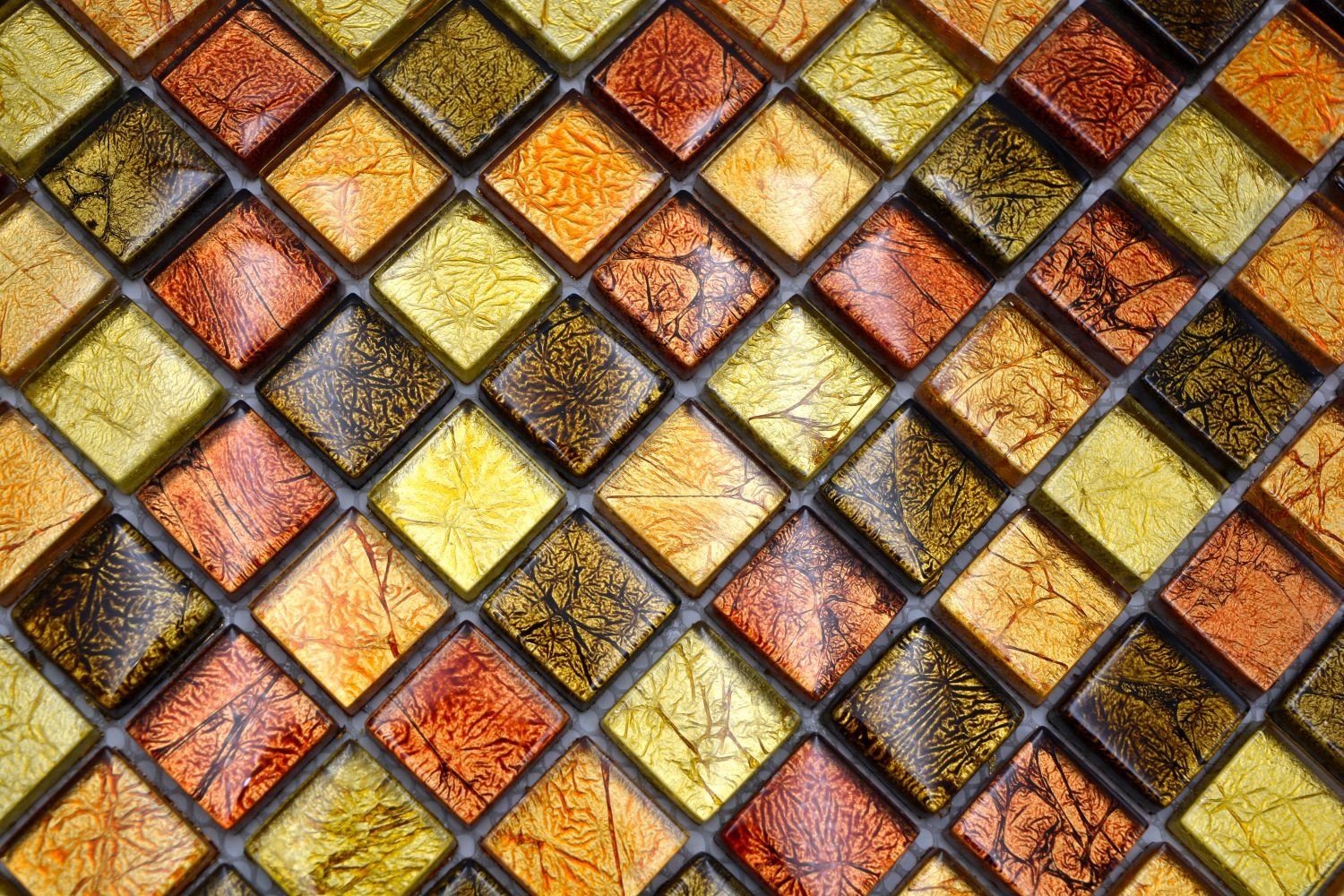 Mosaikfliese orange Küche Mosani Fliesenspiegel Glasmosaik Struktur gold Mosaikfliesen