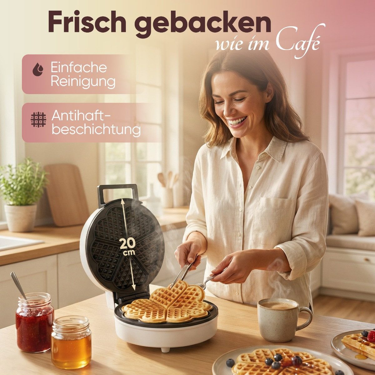 CLATRONIC Waffeleisen WA 3832, Waffeleisen Herzform, Antihaftbeschichtung, 1200W