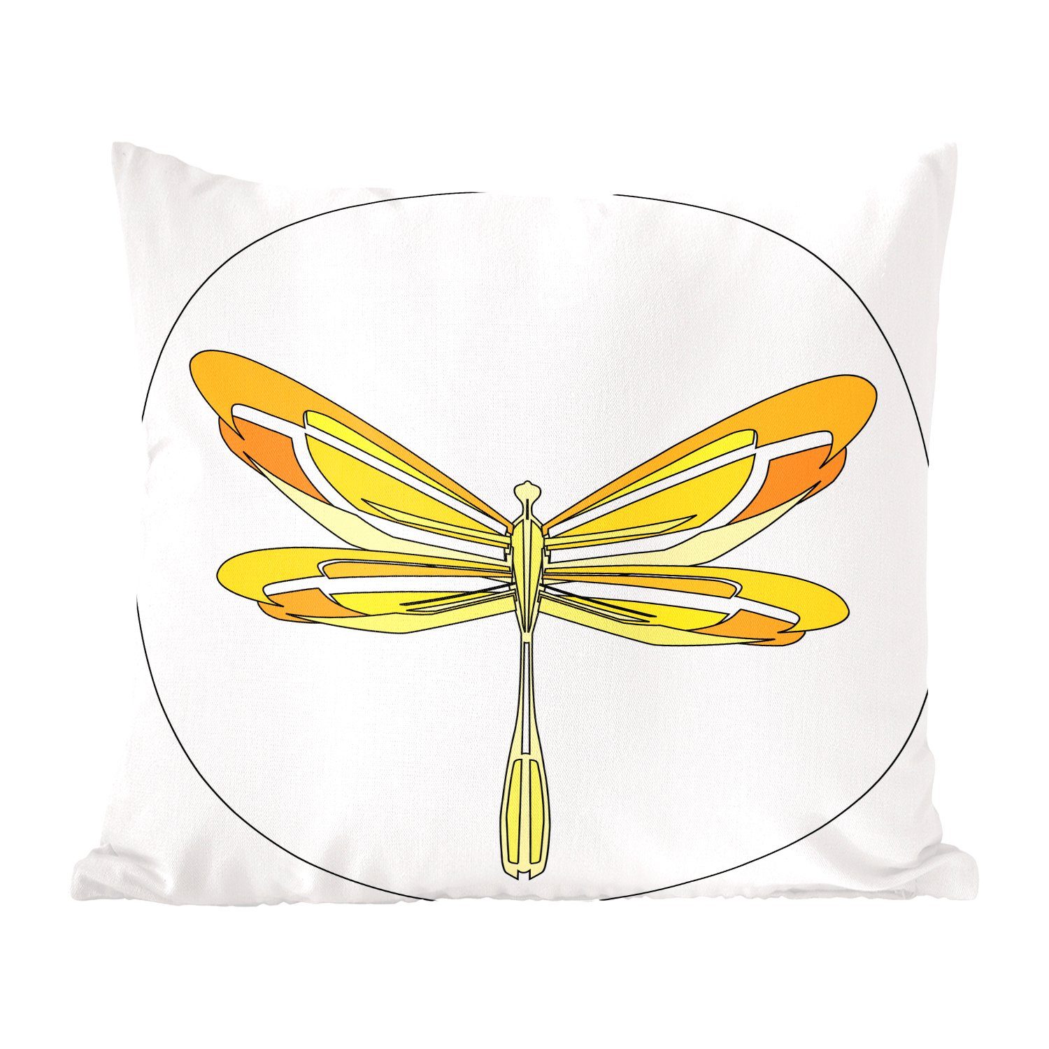 MuchoWow Dekokissen Eine Illustration einer gelben Libelle, Zierkissen mit Füllung für Wohzimmer, Schlafzimmer, Deko, Sofakissen
