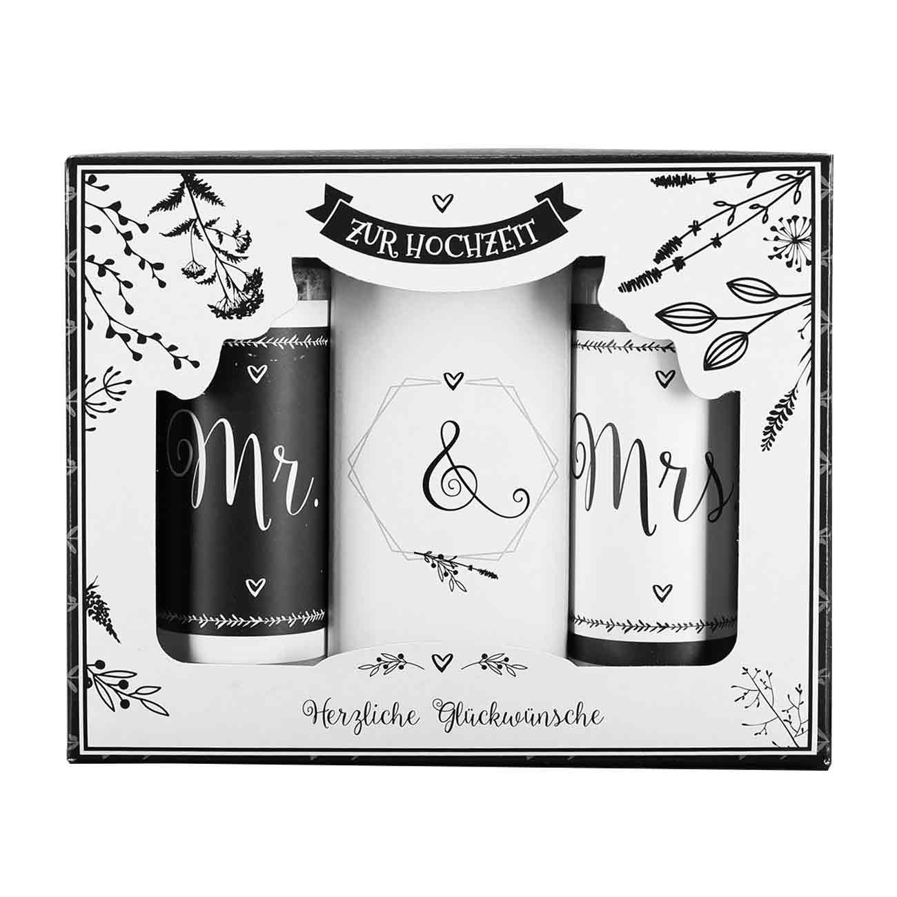 Herz & Heim Pflege-Geschenkset "Mr. & Mrs" als Geschenk zur Hochzeit - Duschgel als Hochzeitsgeschenk, 2× 100 ml Duschgel & 1× 100 g Seife