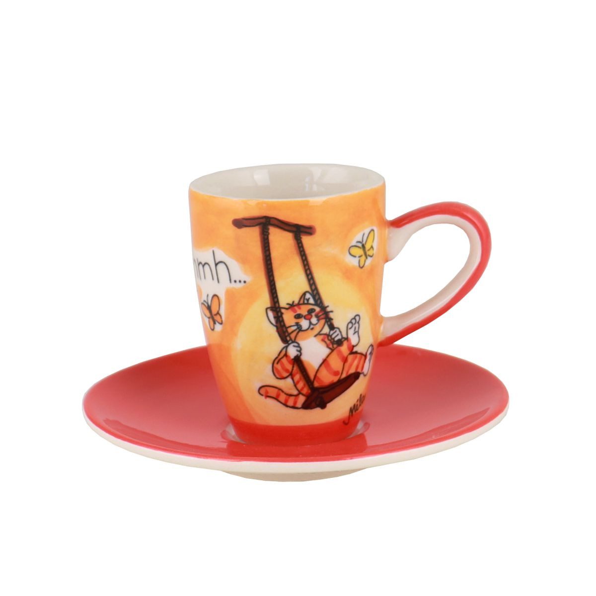 Mila Espressotasse Mila Keramik Espresso-Tasse + Untere, Oommh Katze in Balance, Keramik