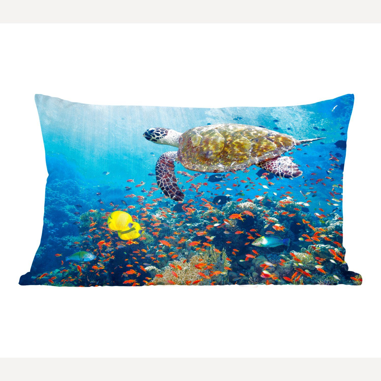 MuchoWow Dekokissen Schildkröte am Korallenriff, Wohzimmer Dekoration, Zierkissen, Dekokissen mit Füllung, Schlafzimmer