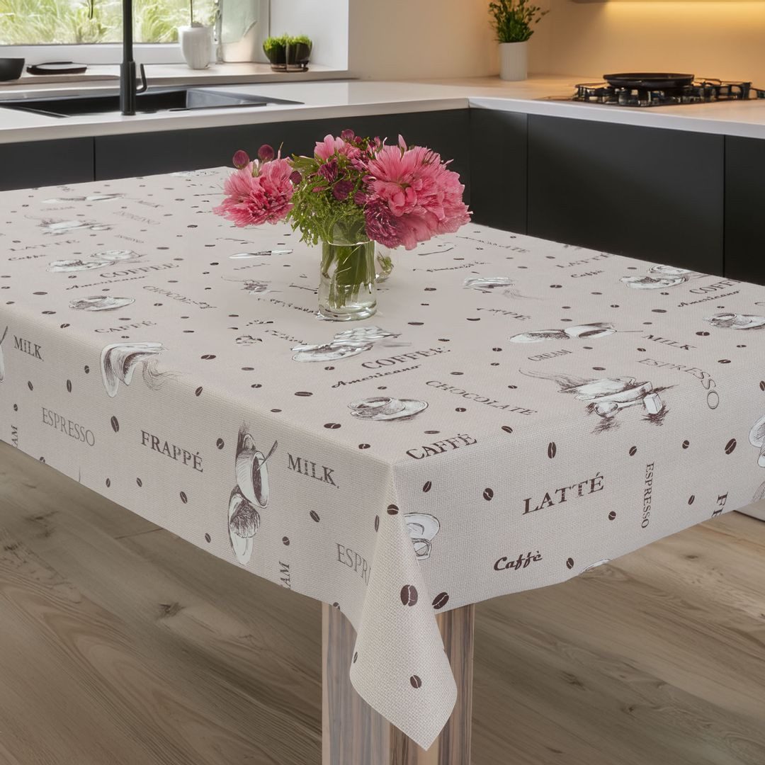 laro Tischdecke Wachstuchtischdecke Barista Design Beige-Braun PVC Eckig – Bild 5 von 5