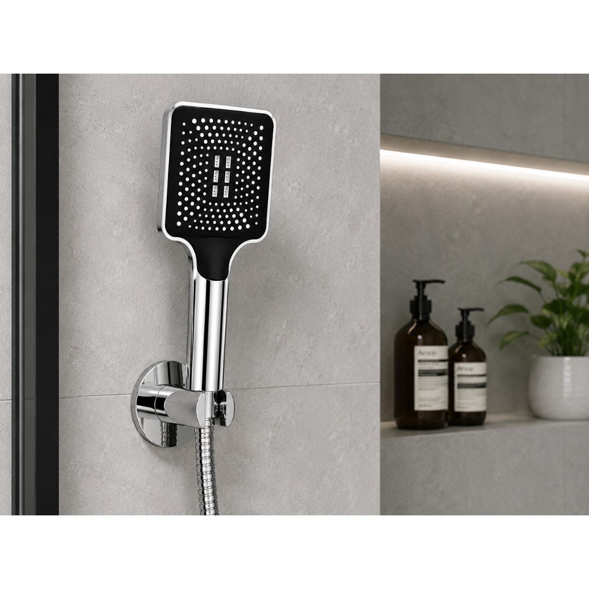 R2 Invest Handbrause mit 3 Strahlarten Universalanschluss 1/2 Zoll Silber, (1-tlg) – Bild 3 von 3