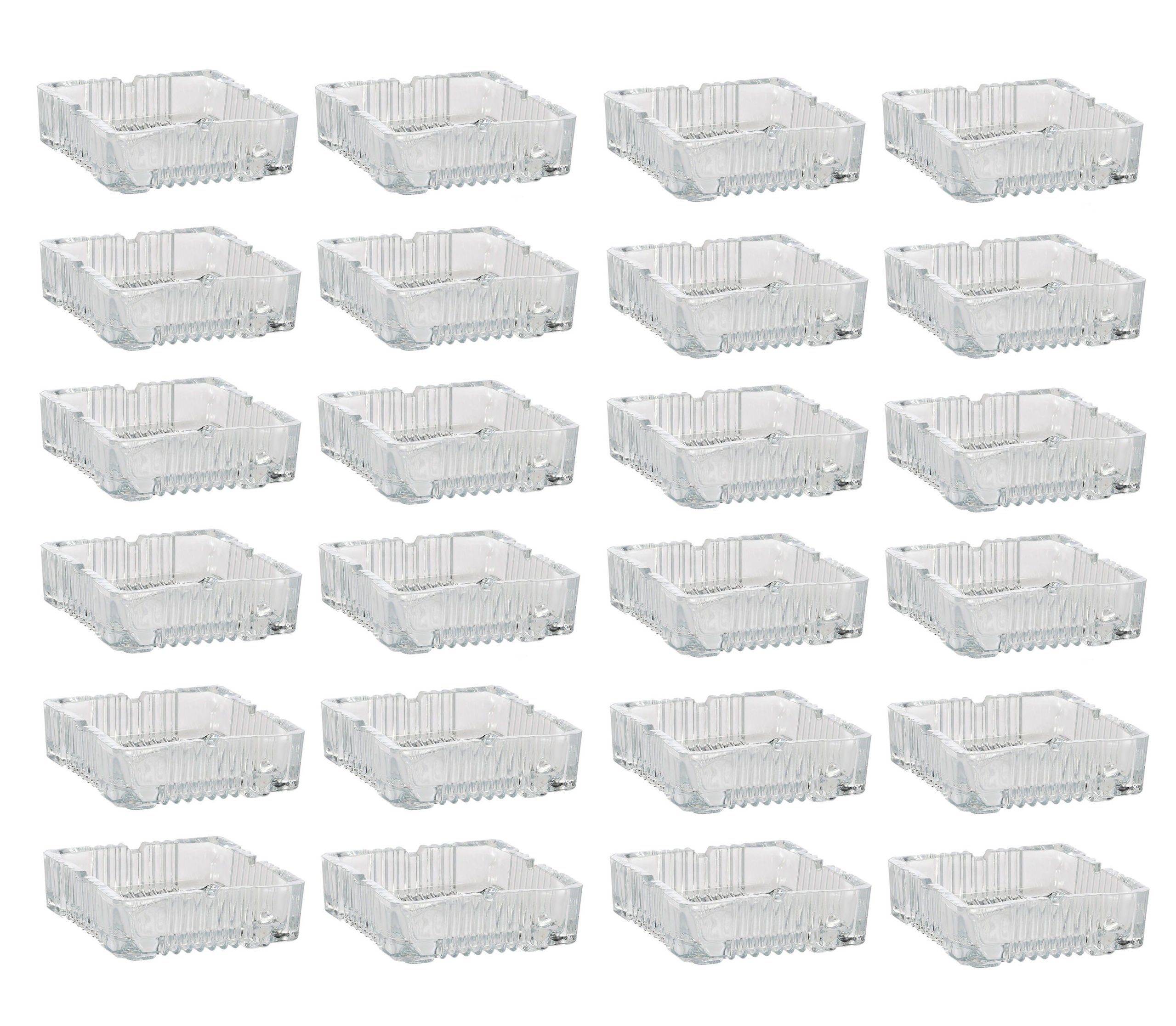 Spetebo Aschenbecher Glas Aschenbecher 10 cm - ECKIG / 24 Stück, Klassischer Tisch Ascher aus Klarglas