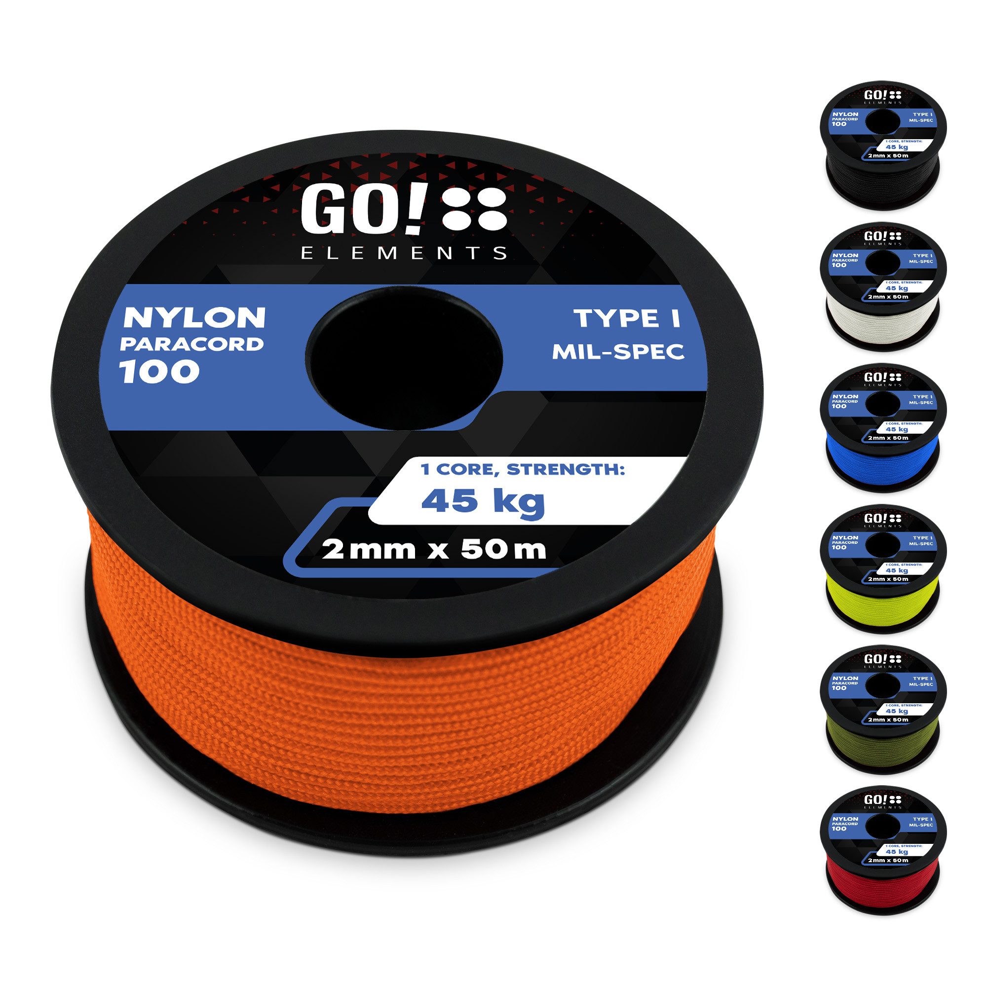 GO!elements Paracord 100 - 2mm Seil, Paracord 100 aus reißfester Nylonschnur