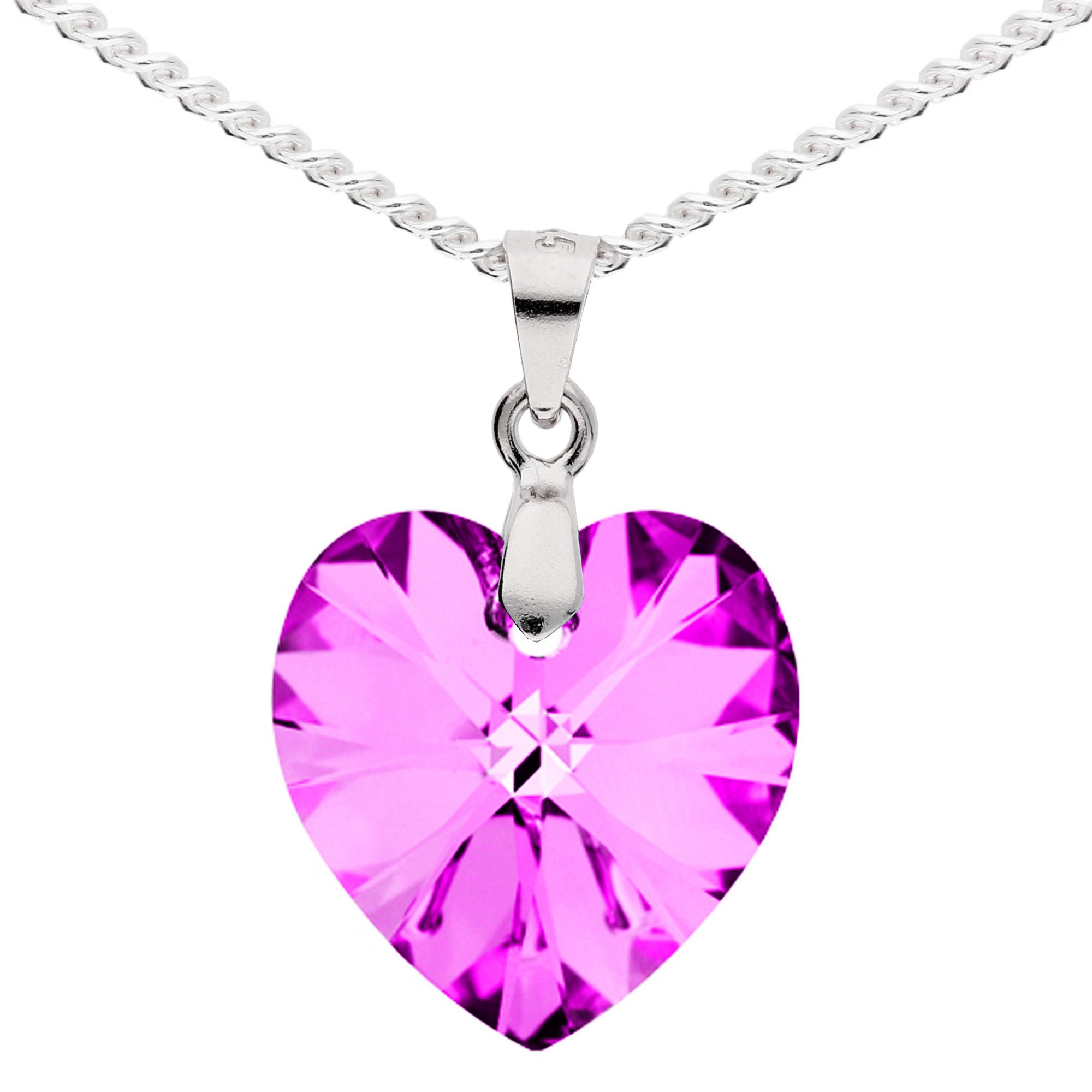 LÖB Kette mit Anhänger 925 Silber Halskette Herz Anhänger Kristall Violett Kette Herzkette (Geschenke für Frauen Damen Beste Freundin Mutter Mama Ehefrau Oma sie zum Geburtstag Weihnachten Weihnachtsgeschenke Schmuck), Herzanhänger Herzform Herzen Glitzer Stein Lila Trachten Schmuck