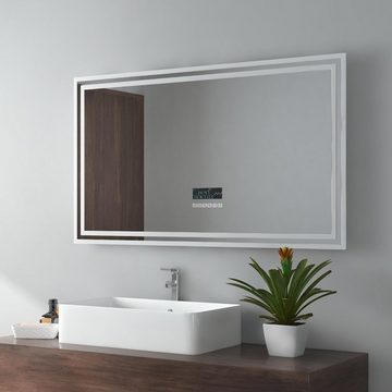 EMKE Badspiegel LED Badezimmerspiegel Badspiegel mit Kaltweißer Beleuchtung (Modell 4, Touch Schalter), 100×60cm, Beschlagfrei Dimmbar und Bluetooth IP44