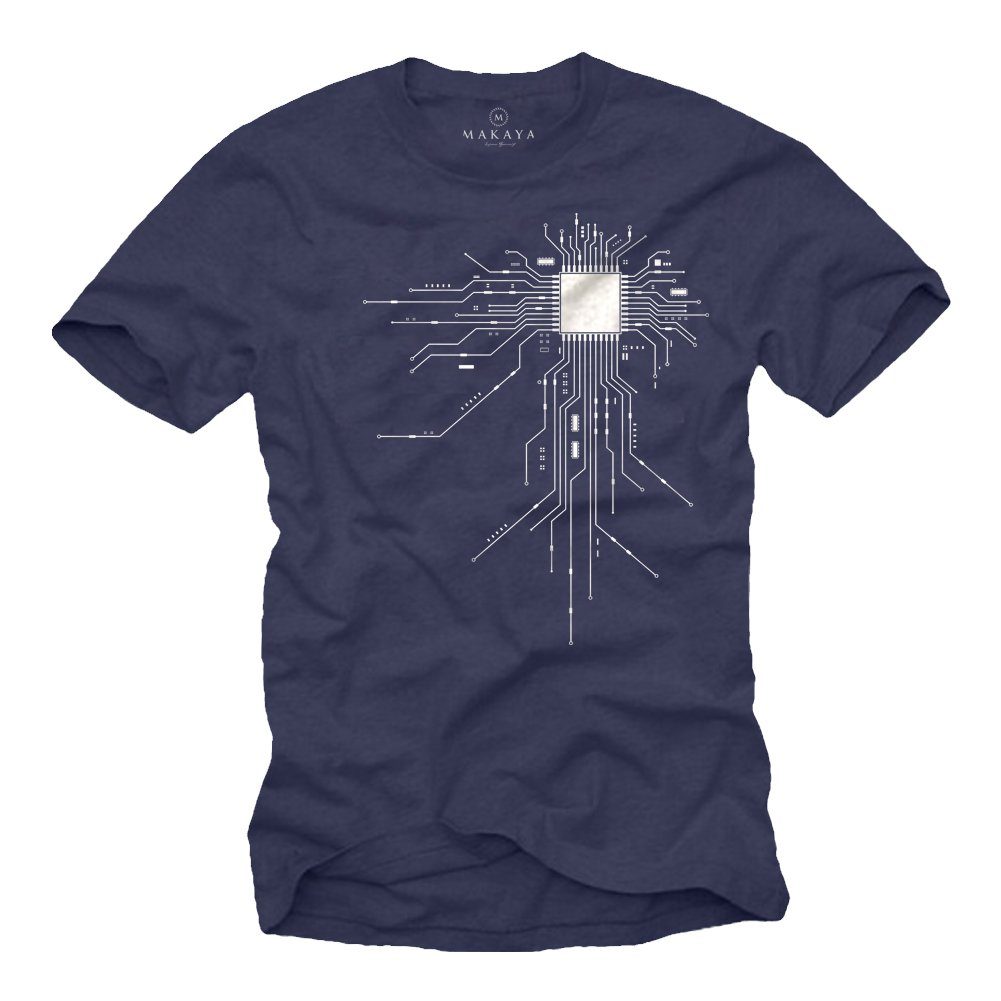 MAKAYA Print-Shirt Lustige Computer T-Shirts für Jungs Gamer CPU - Geschenkideen Männer mit Print Blau