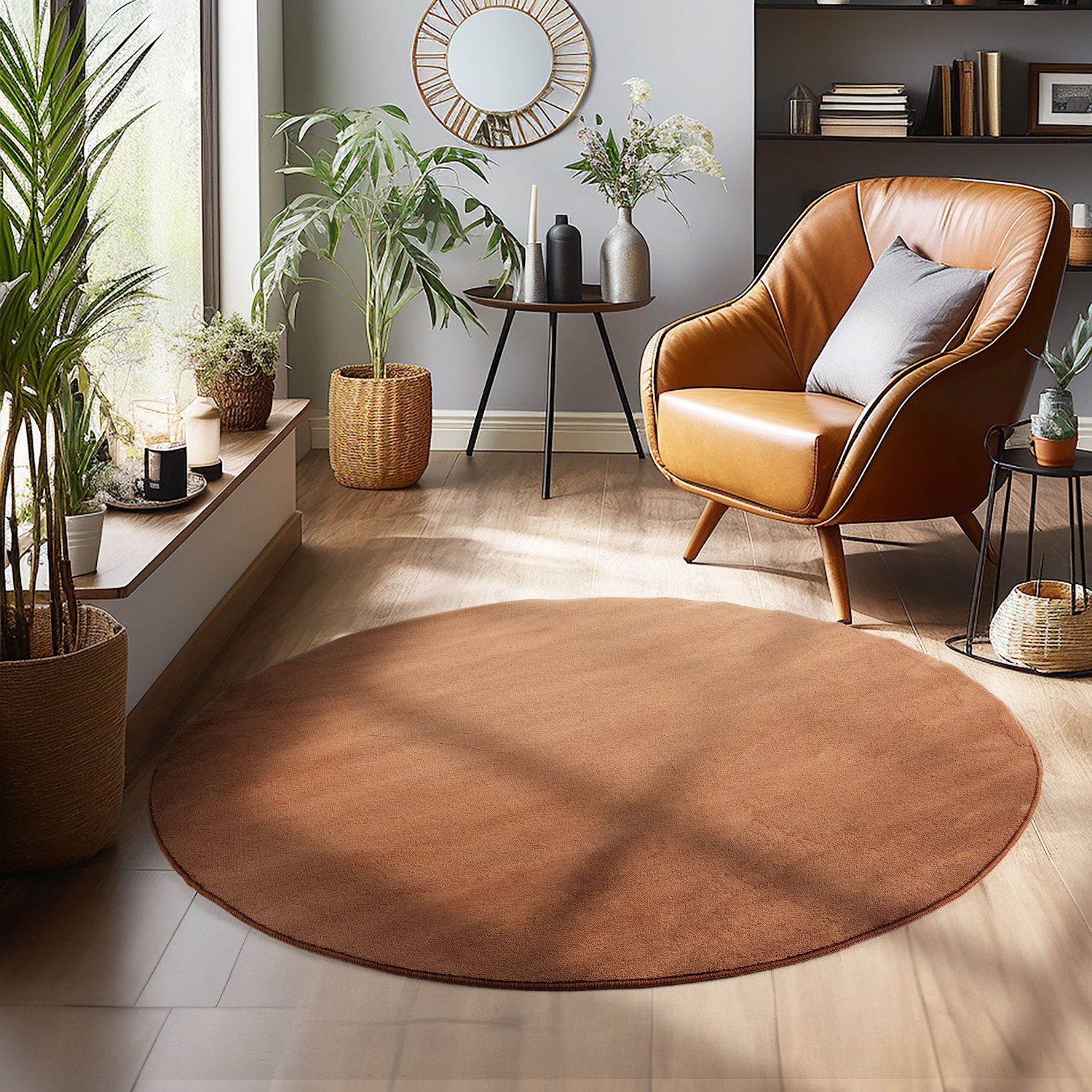 SIMPEX24 Teppich Unicolor - Einfarbig, Rund, Höhe: 7 mm, Moderner Flauschig günstig online kaufen